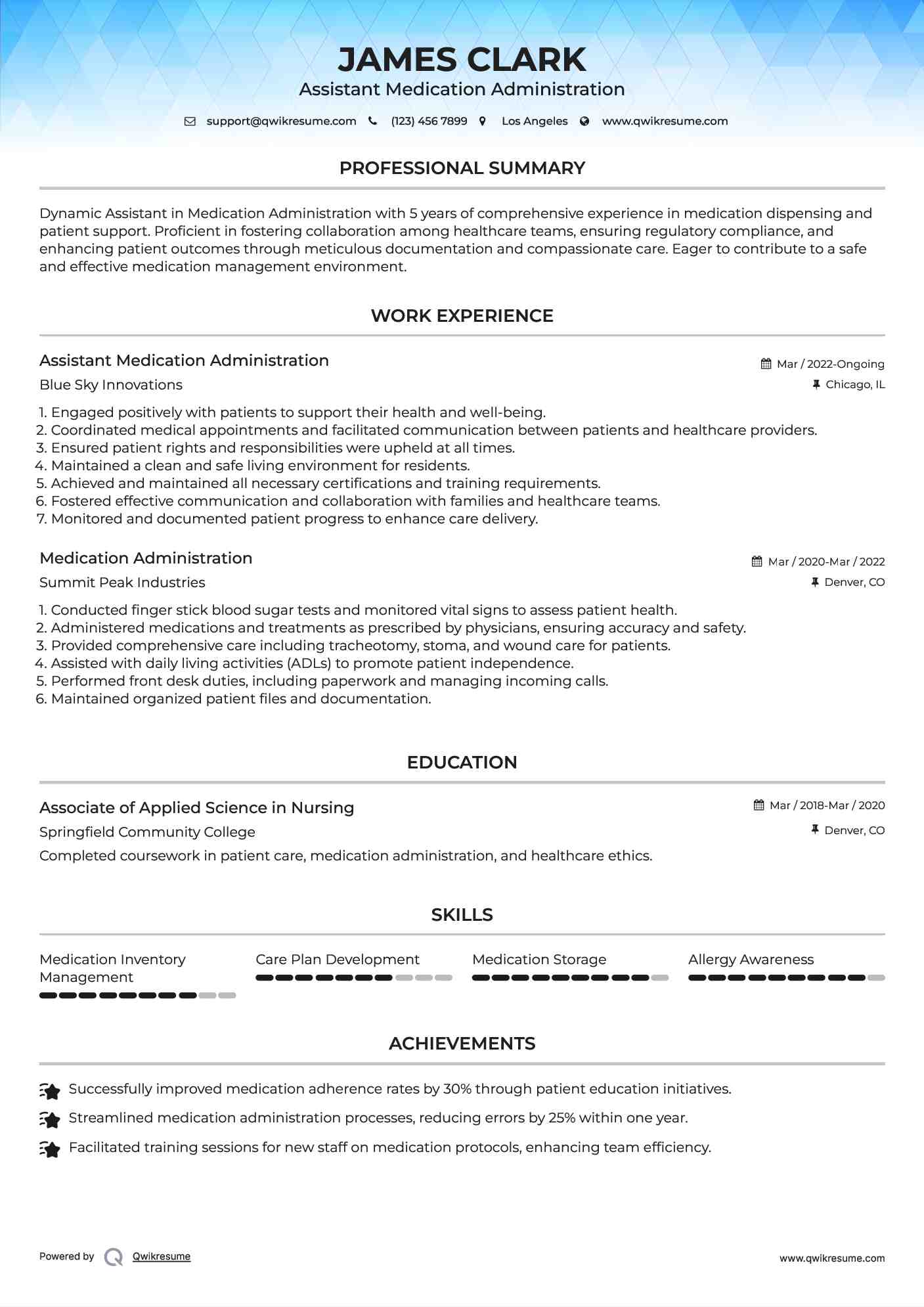 Assistant Medication Administration Resume Template