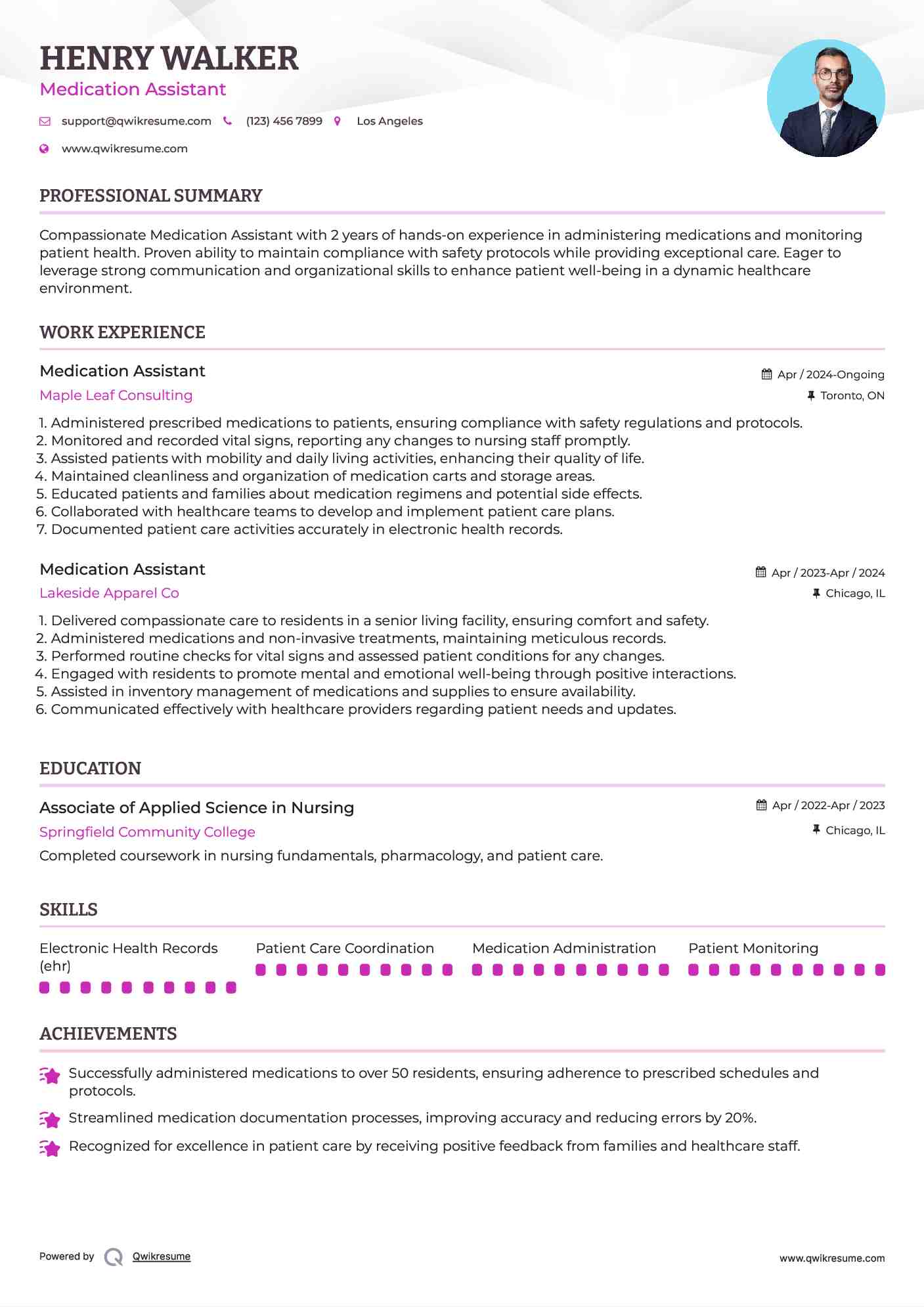 Medication Assistant Resume Format