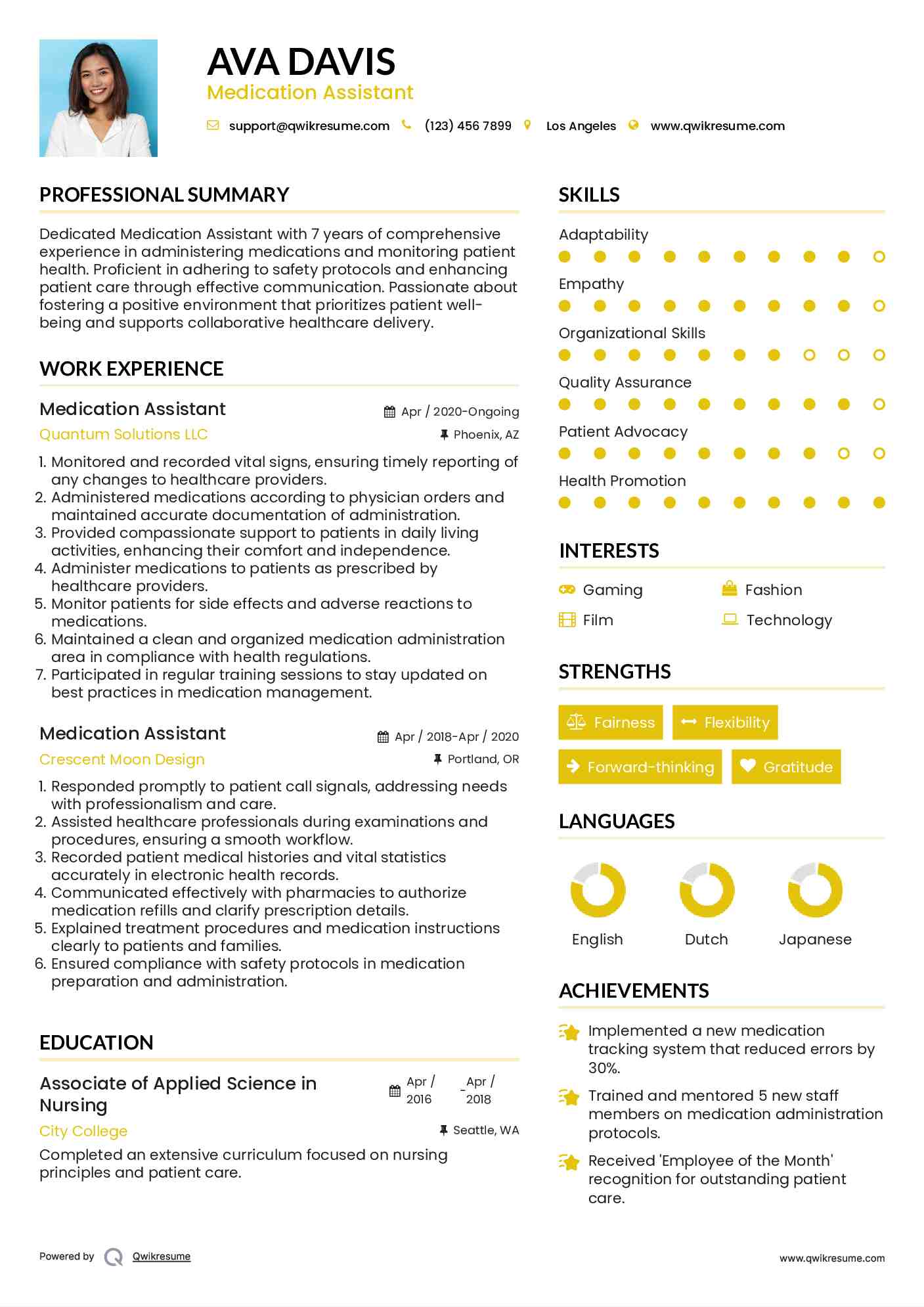 Medication Assistant Resume Model