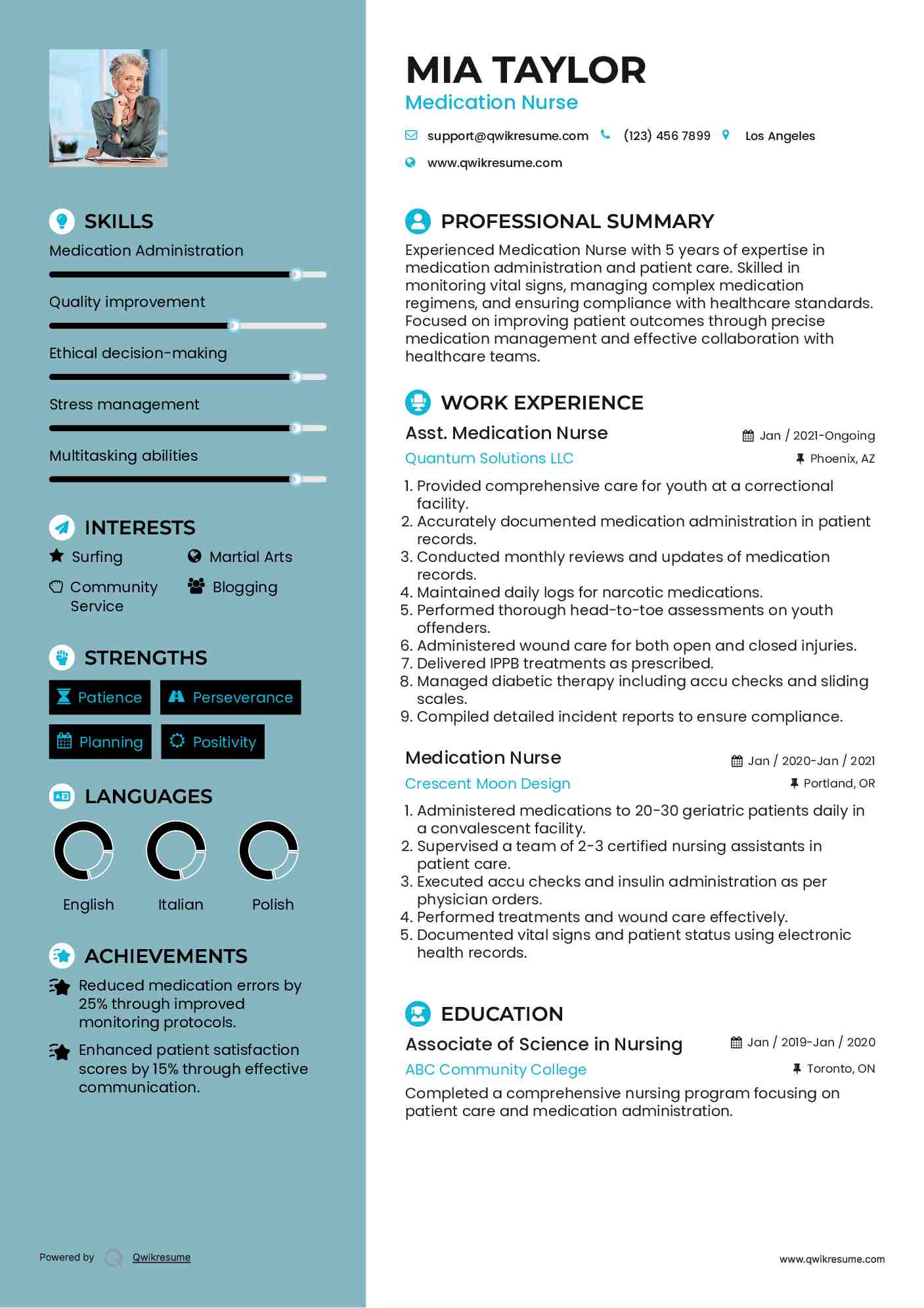 Asst. Medication Nurse Resume Template