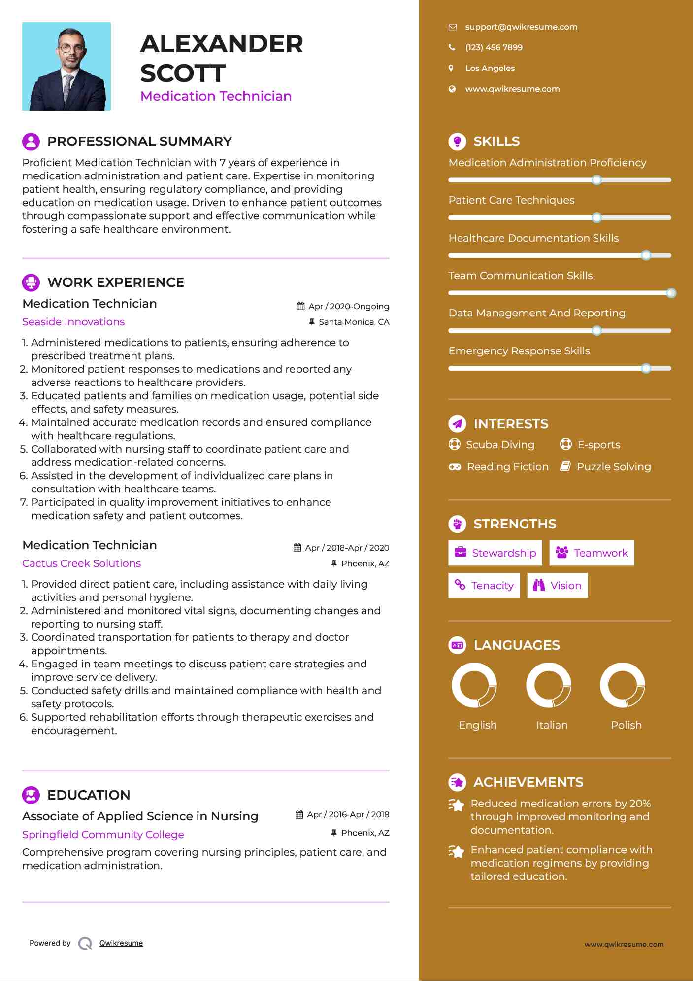 Medication Technician Resume Example