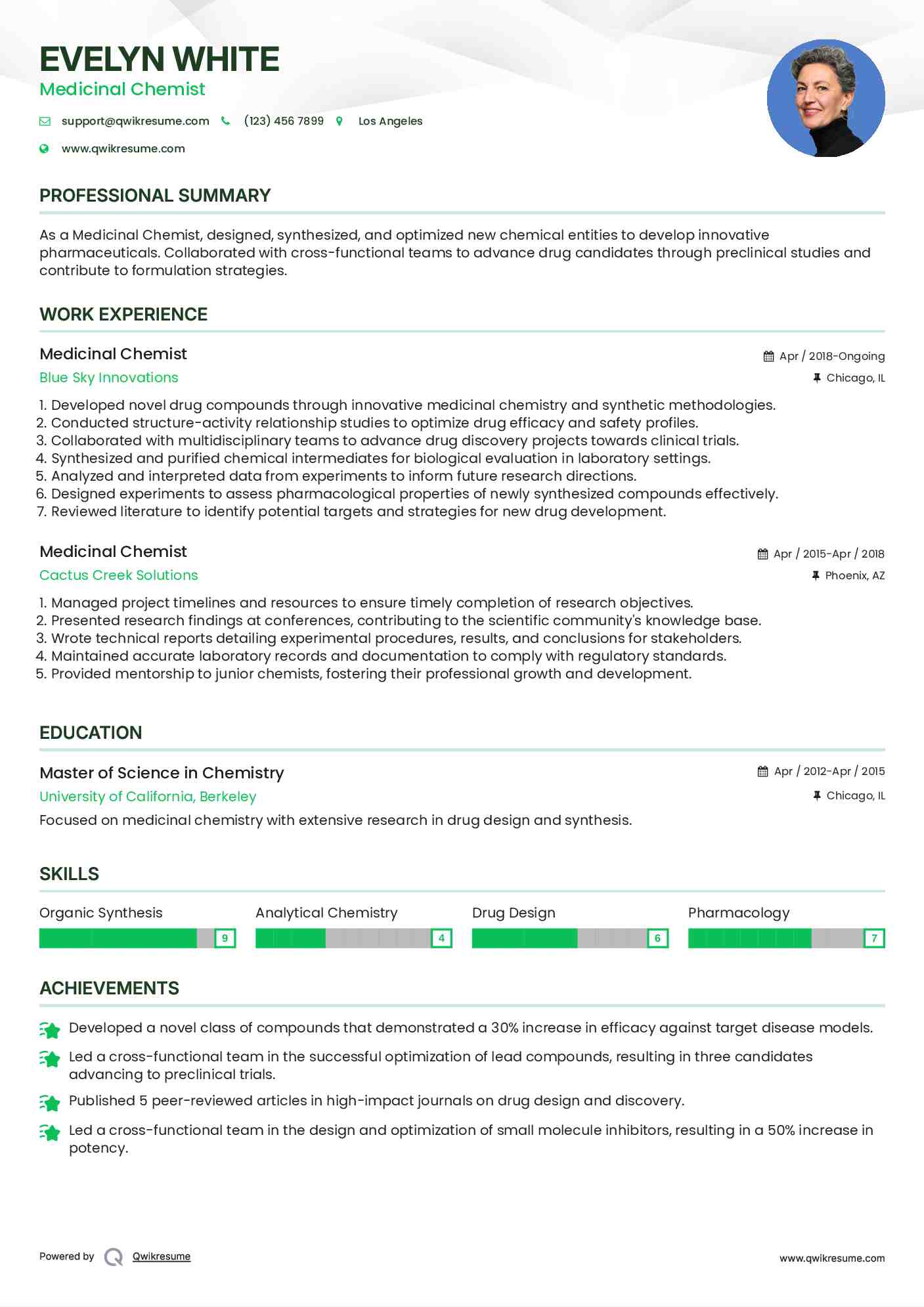 Medicinal Chemist Resume Format