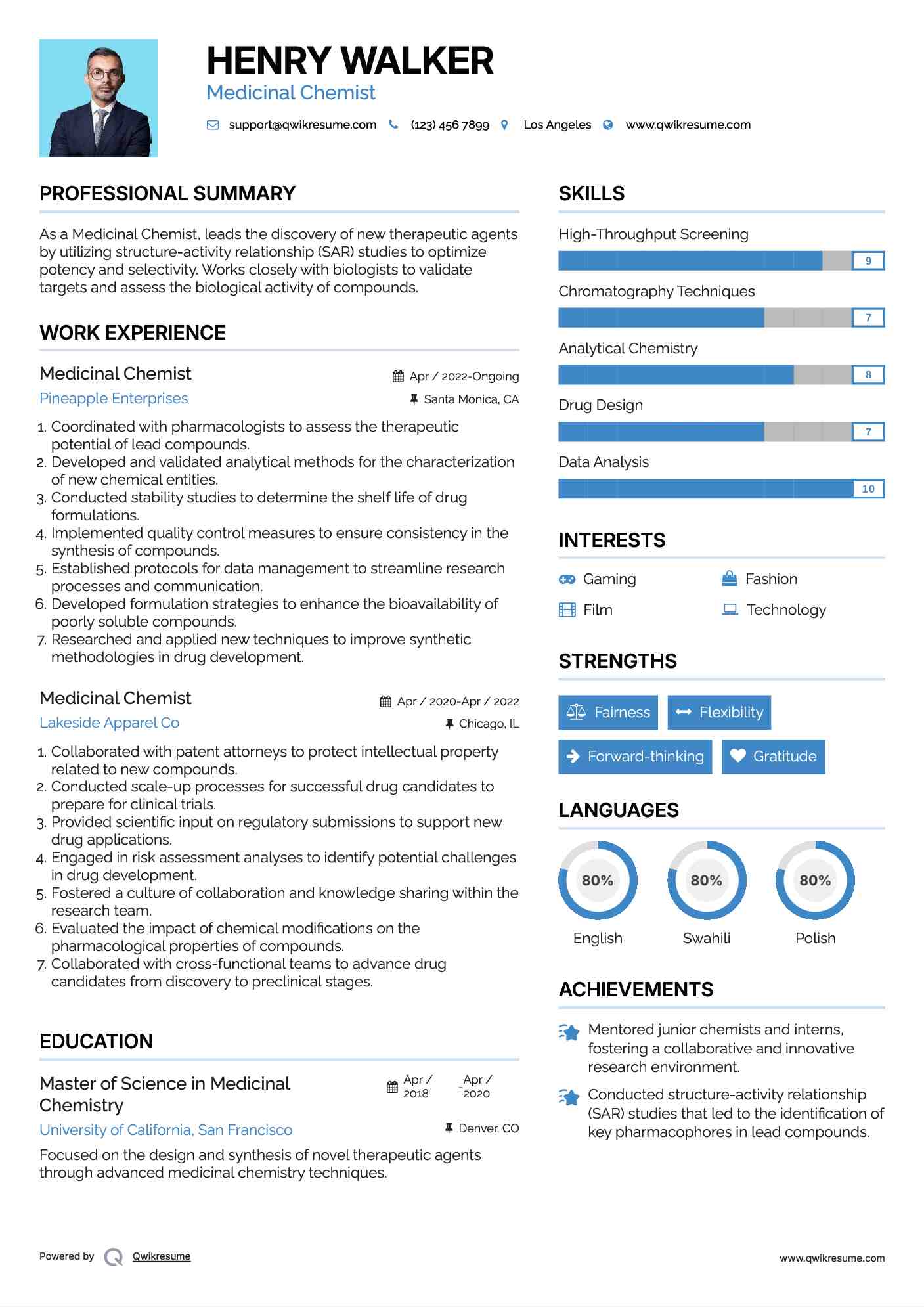 Medicinal Chemist Resume Format