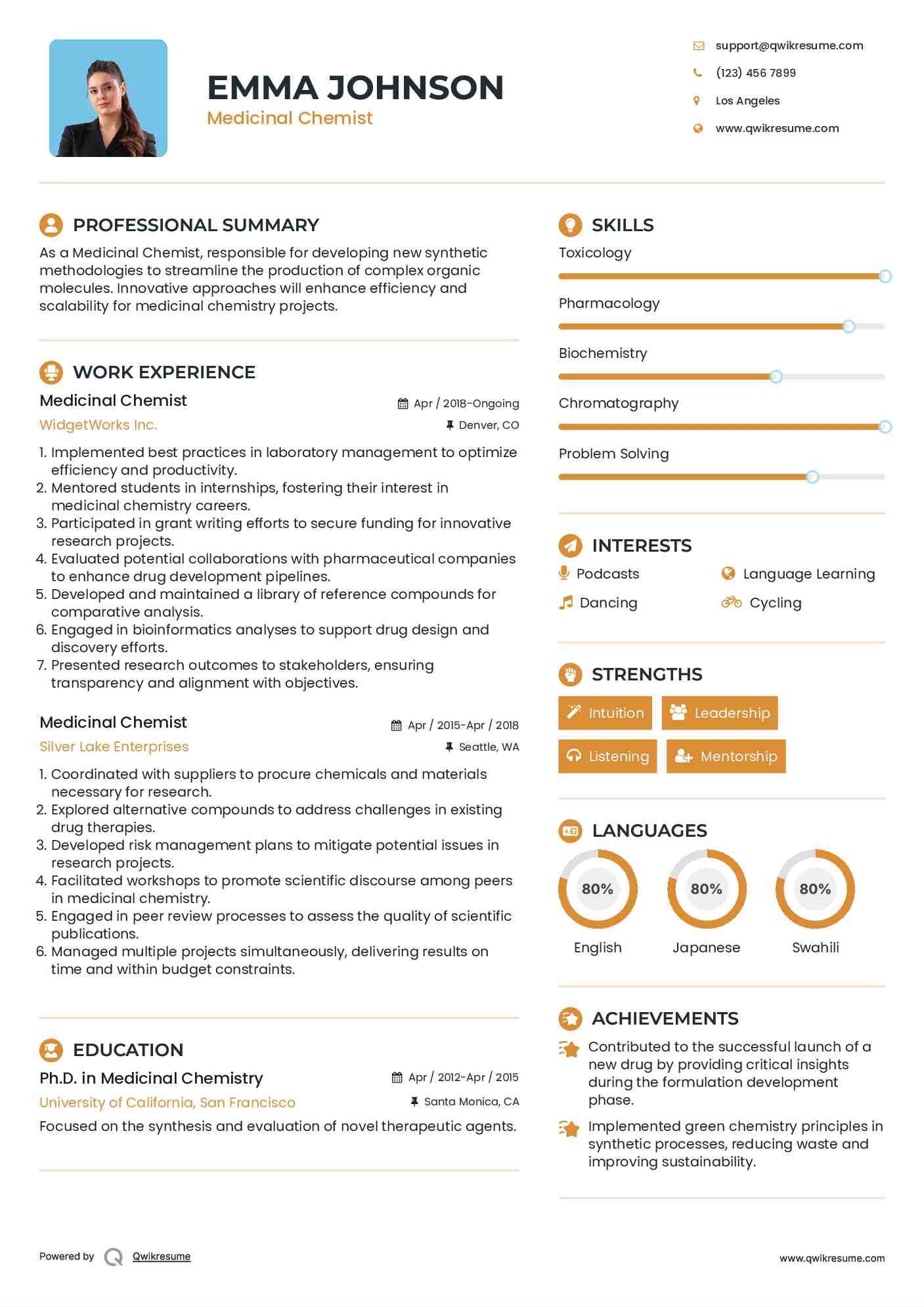 Medicinal Chemist Resume Model