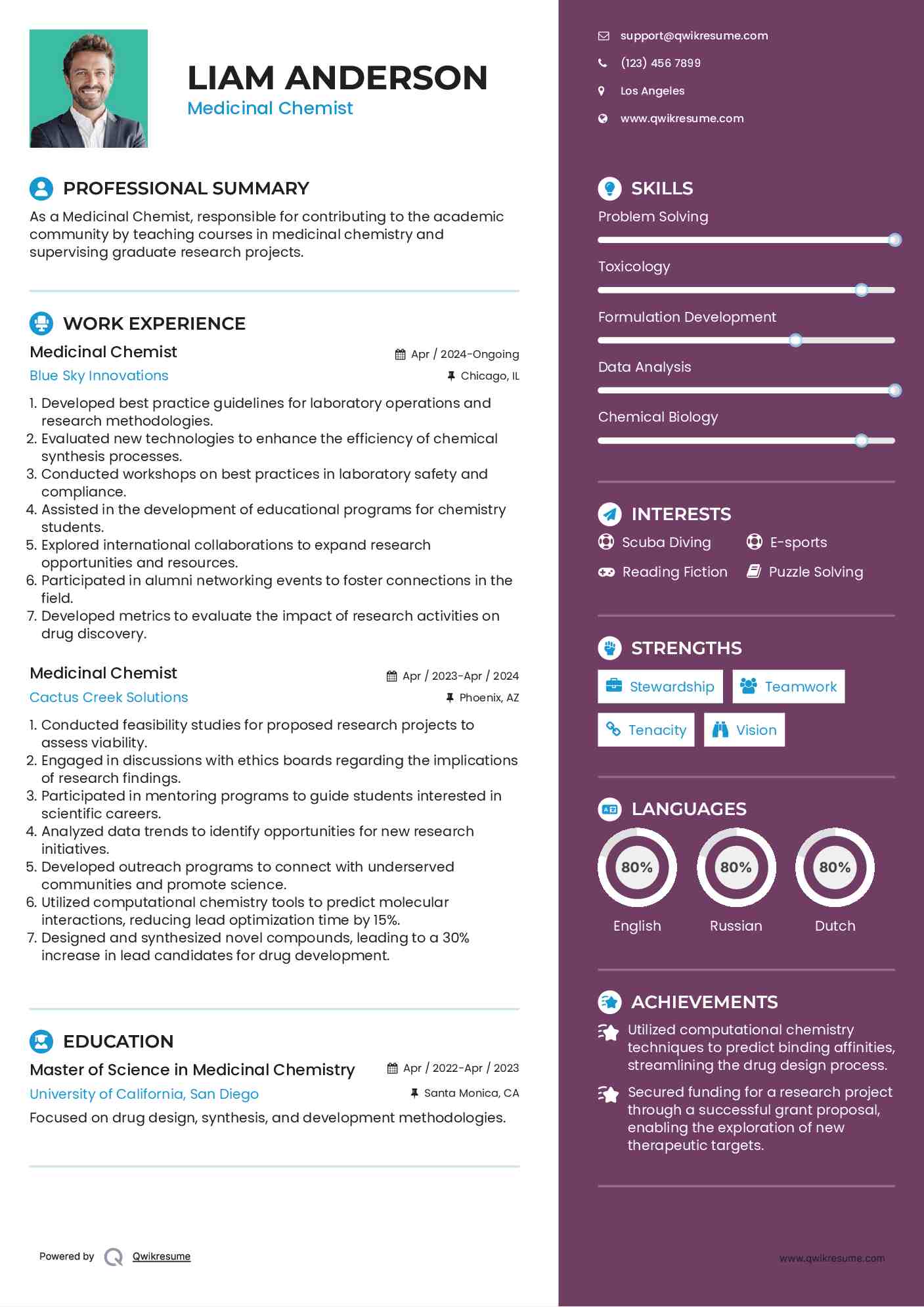 Medicinal Chemist Resume Format
