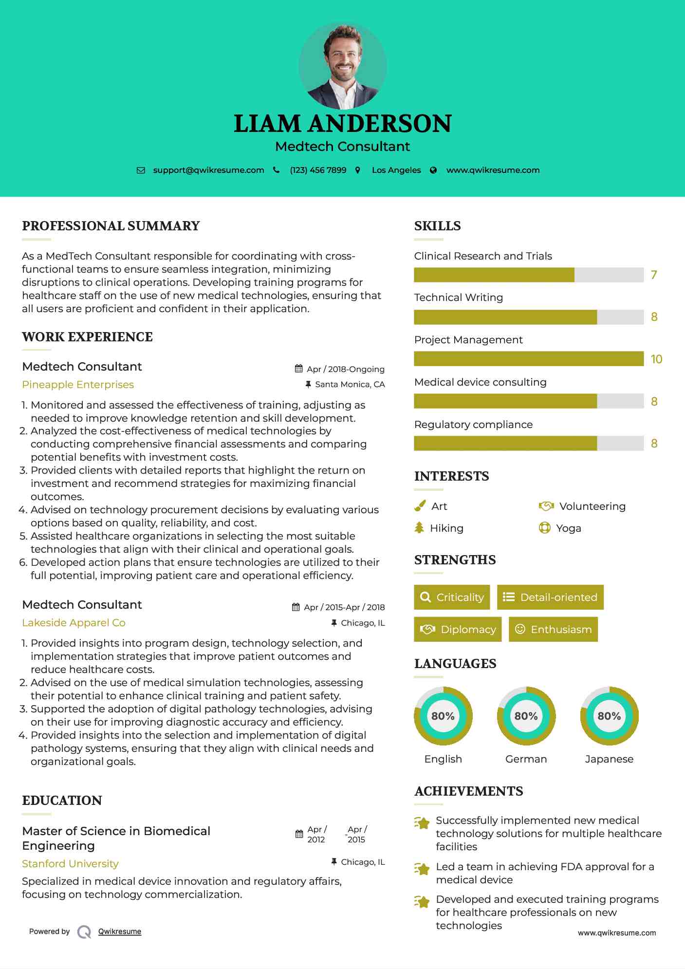 Medtech Consultant Resume Model