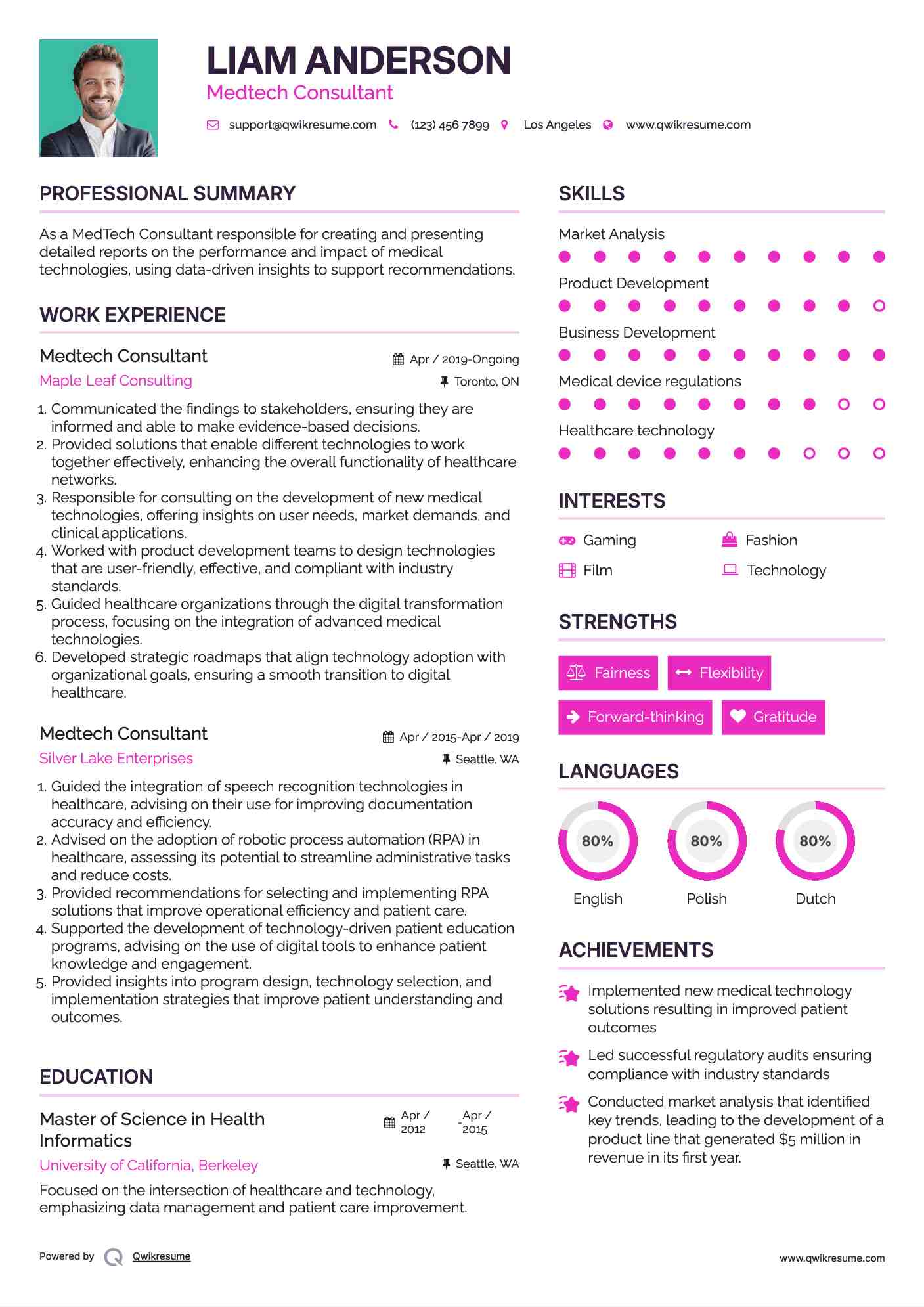 Medtech Consultant Resume Sample