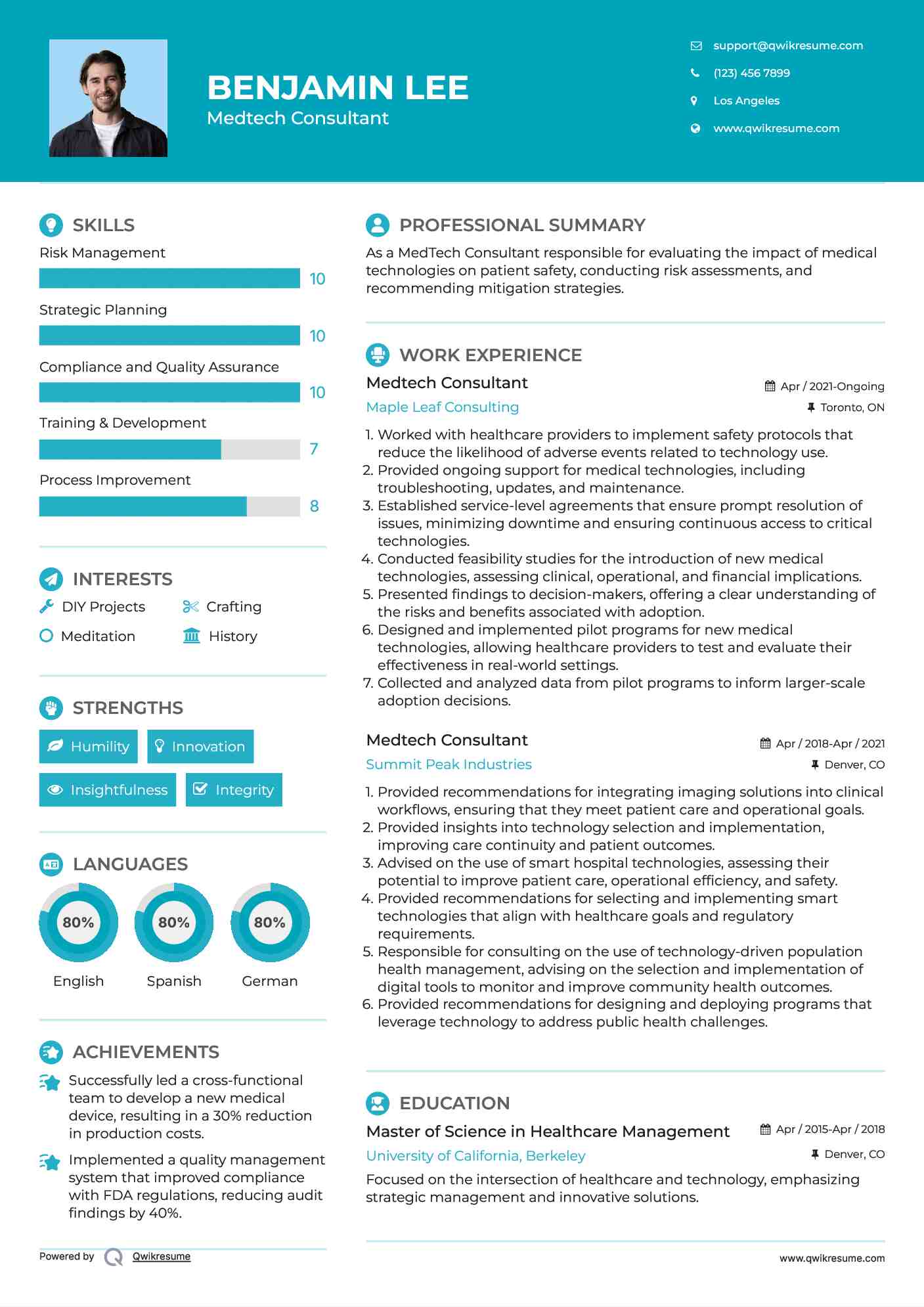Medtech Consultant Resume Format