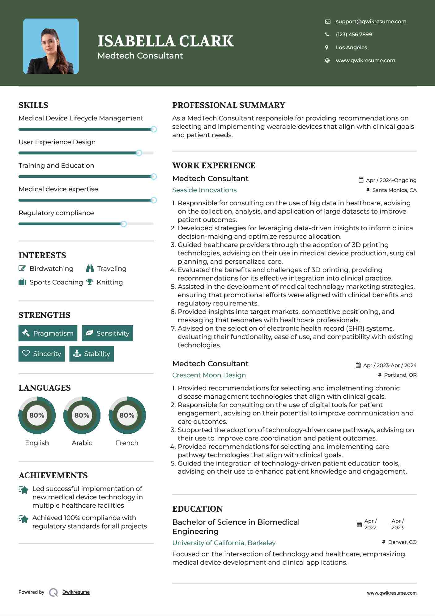 Medtech Consultant Resume Sample