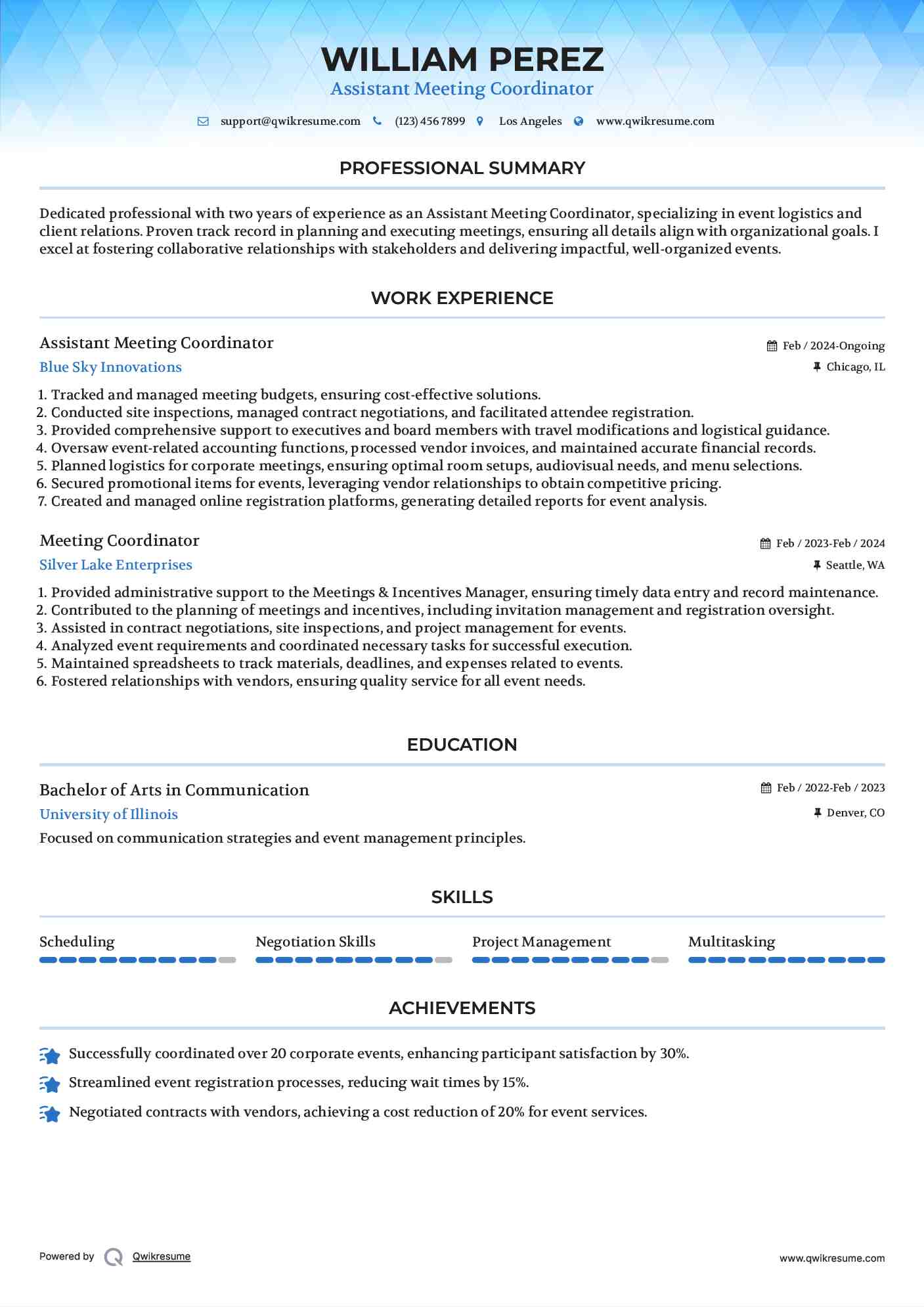 Assistant Meeting Coordinator Resume Model