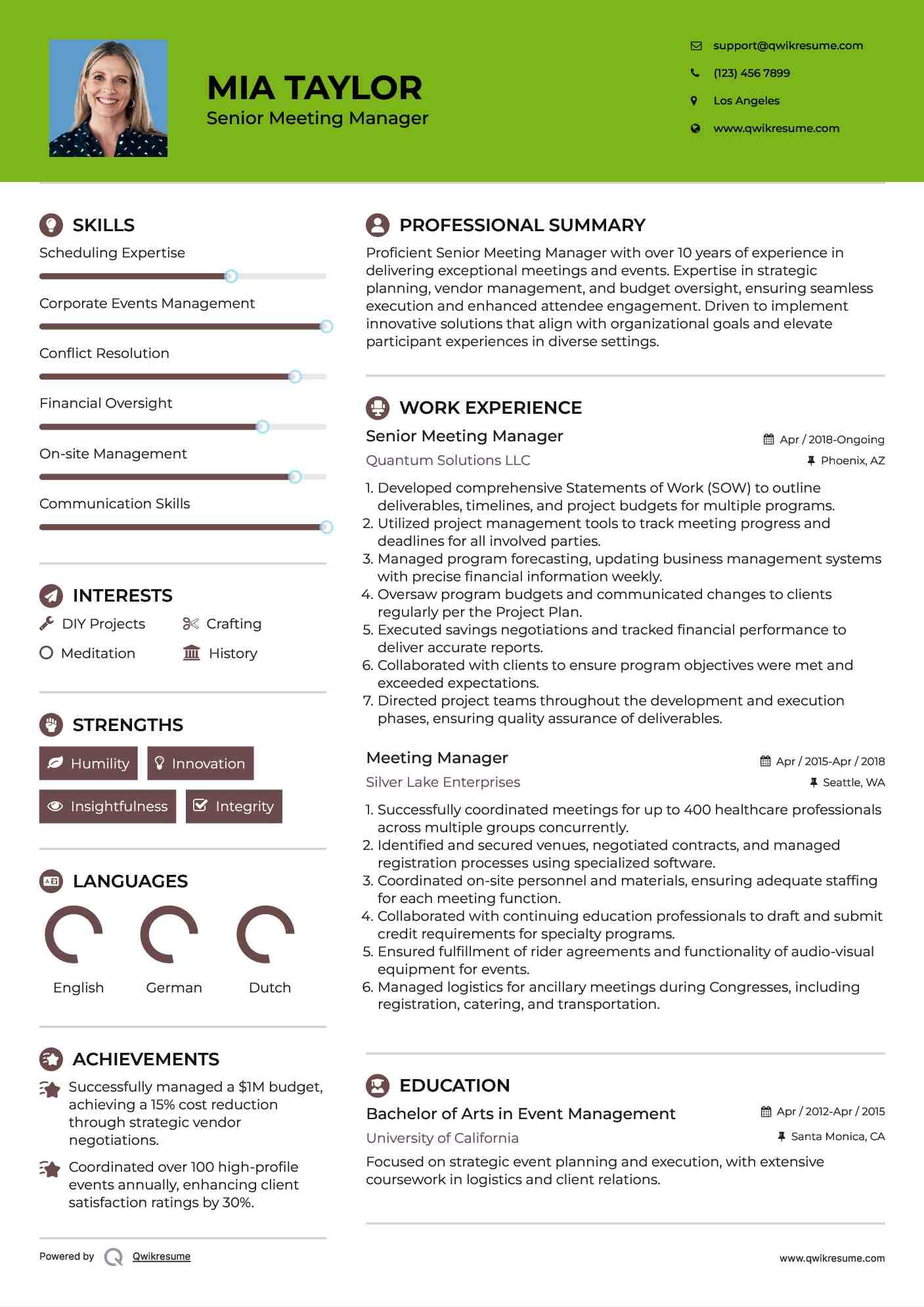 Senior Meeting Manager Resume Model