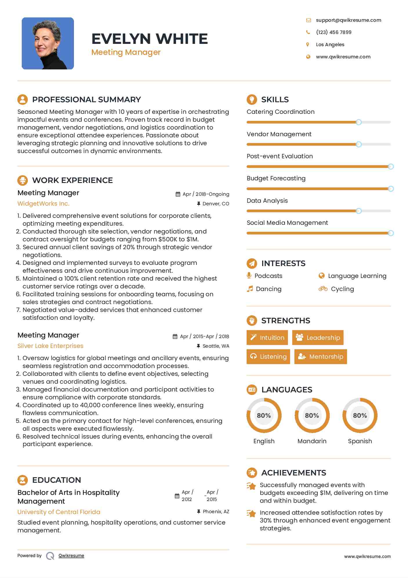 Meeting Manager Resume Model