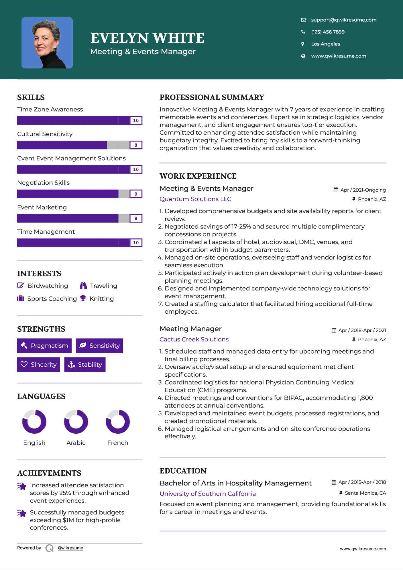 Meeting & Events Manager Resume Sample
