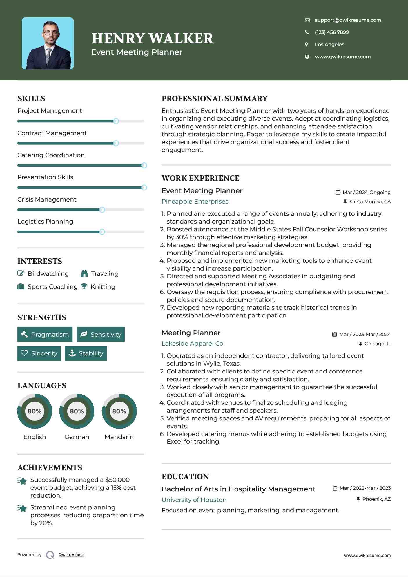 Event Meeting Planner Resume Sample
