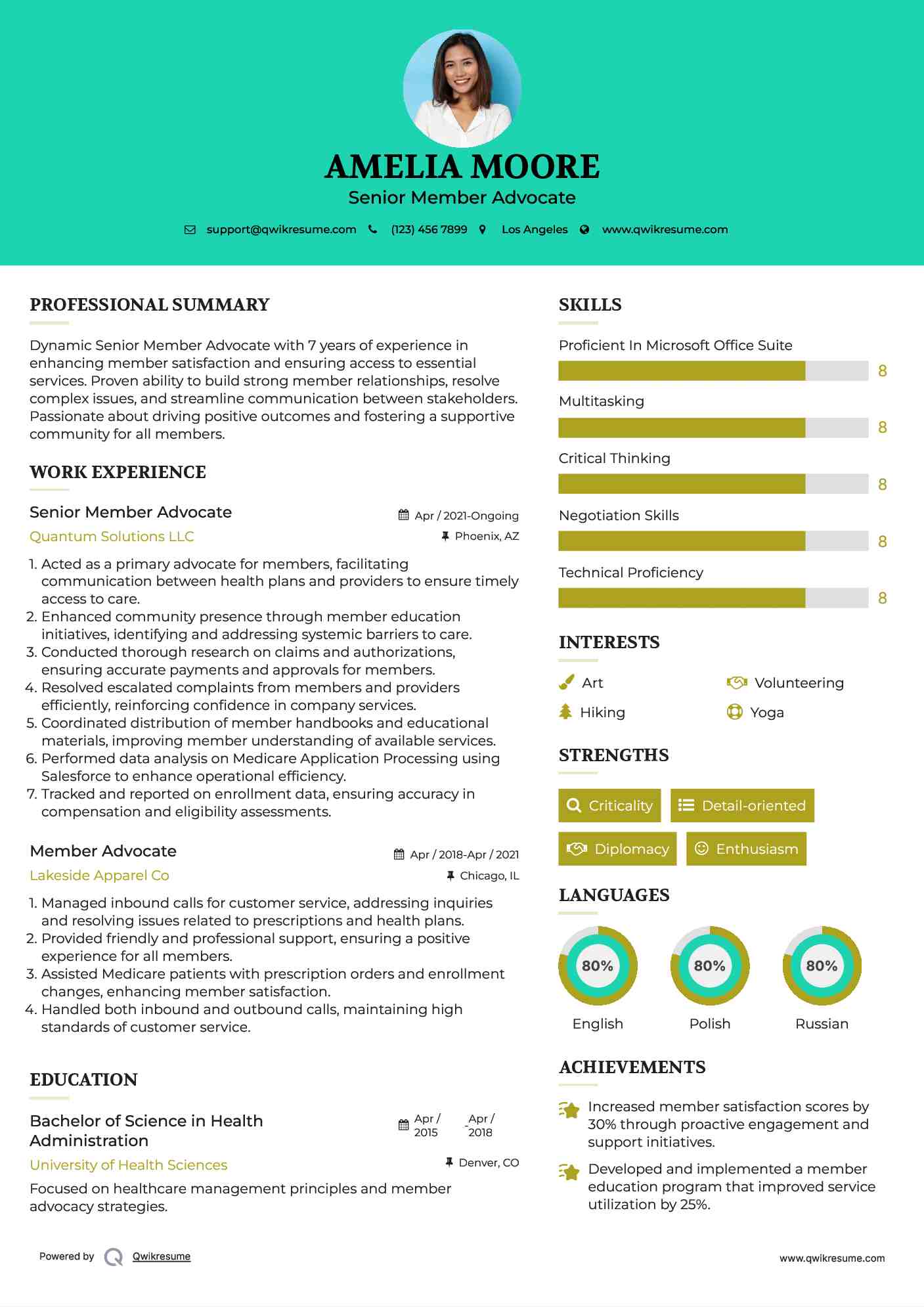 Senior Member Advocate Resume Example