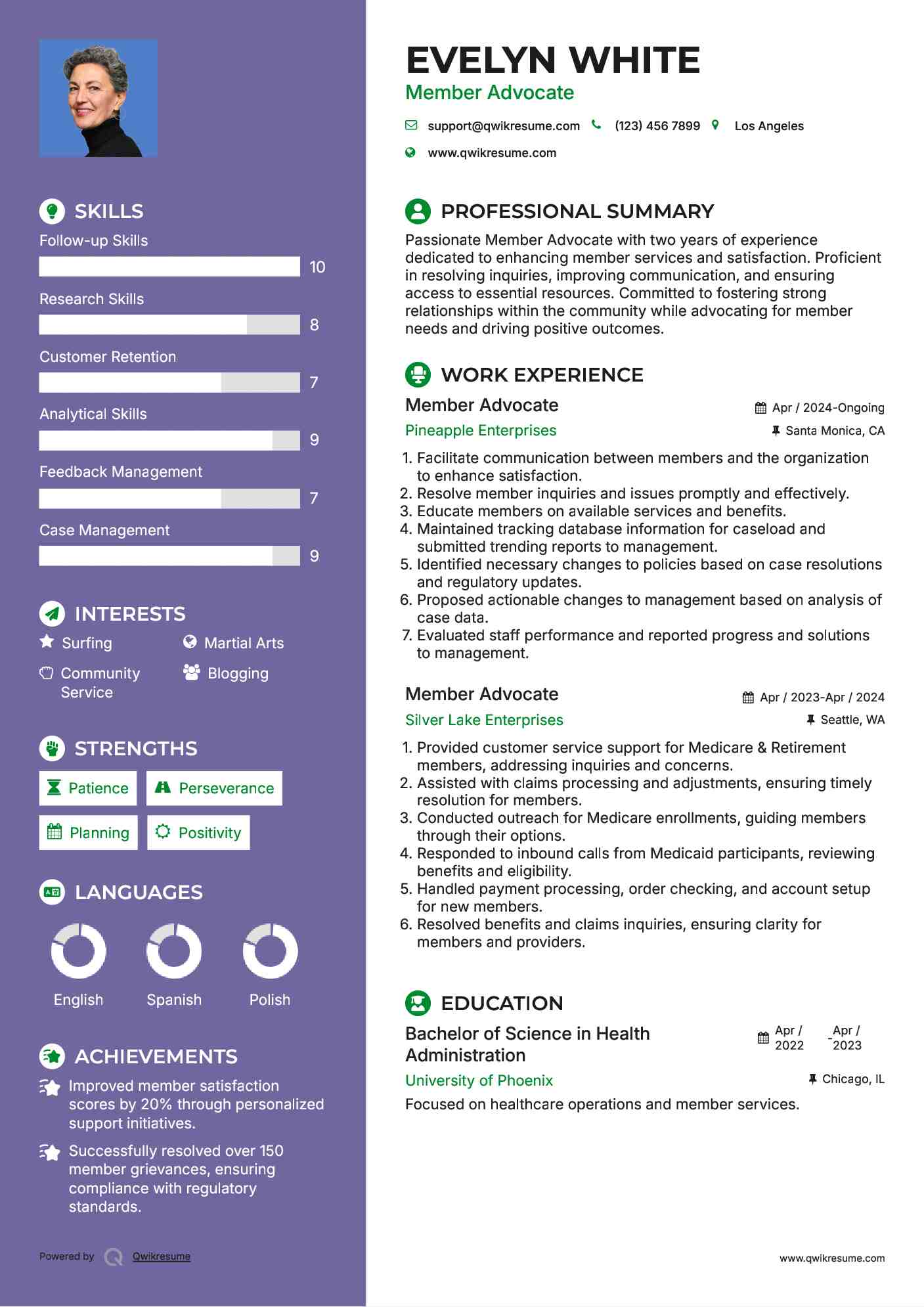 Member Advocate Resume Example