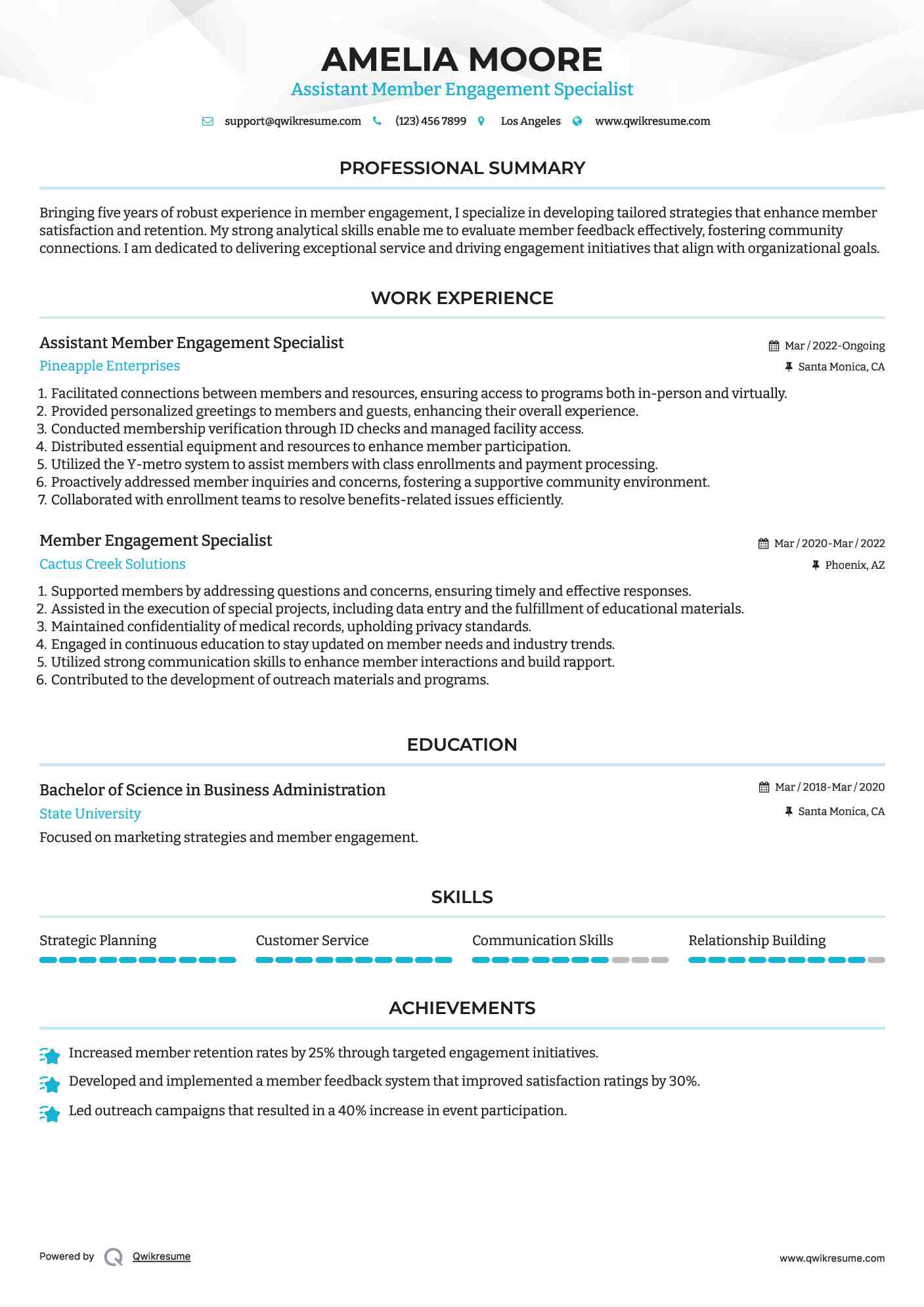 Member Engagement Specialist Resume Samples QwikResume