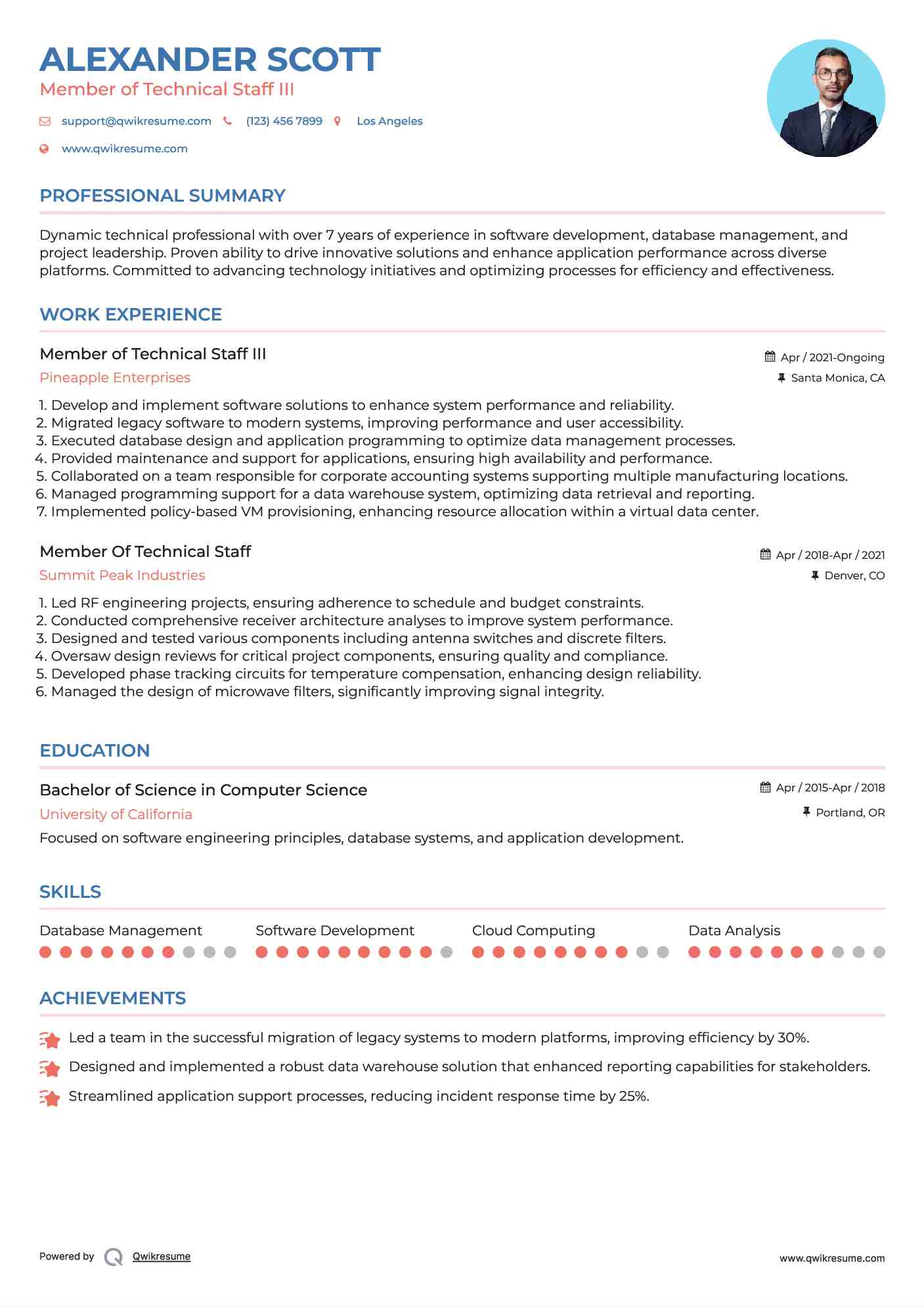 Member of Technical Staff III Resume Model