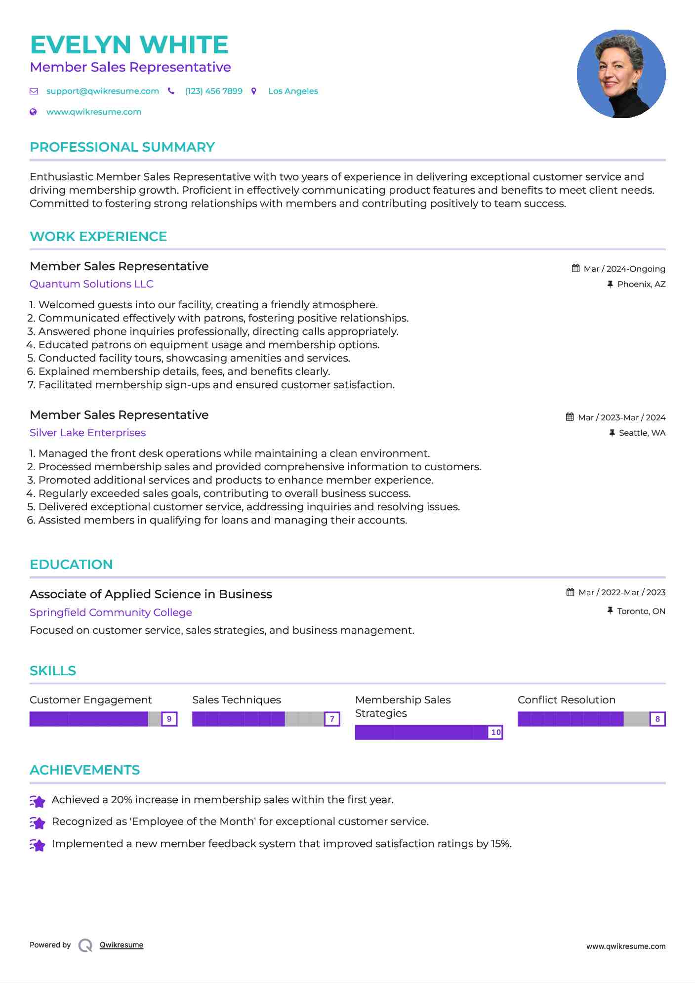 Member Sales Representative Resume Format