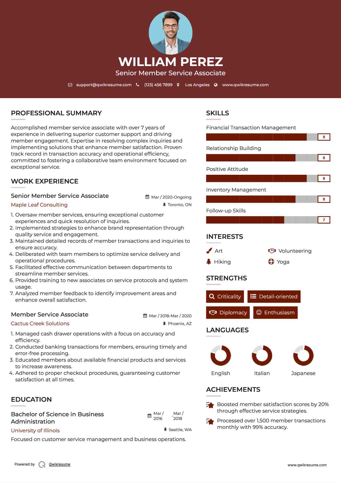 Senior Member Service Associate Resume Format