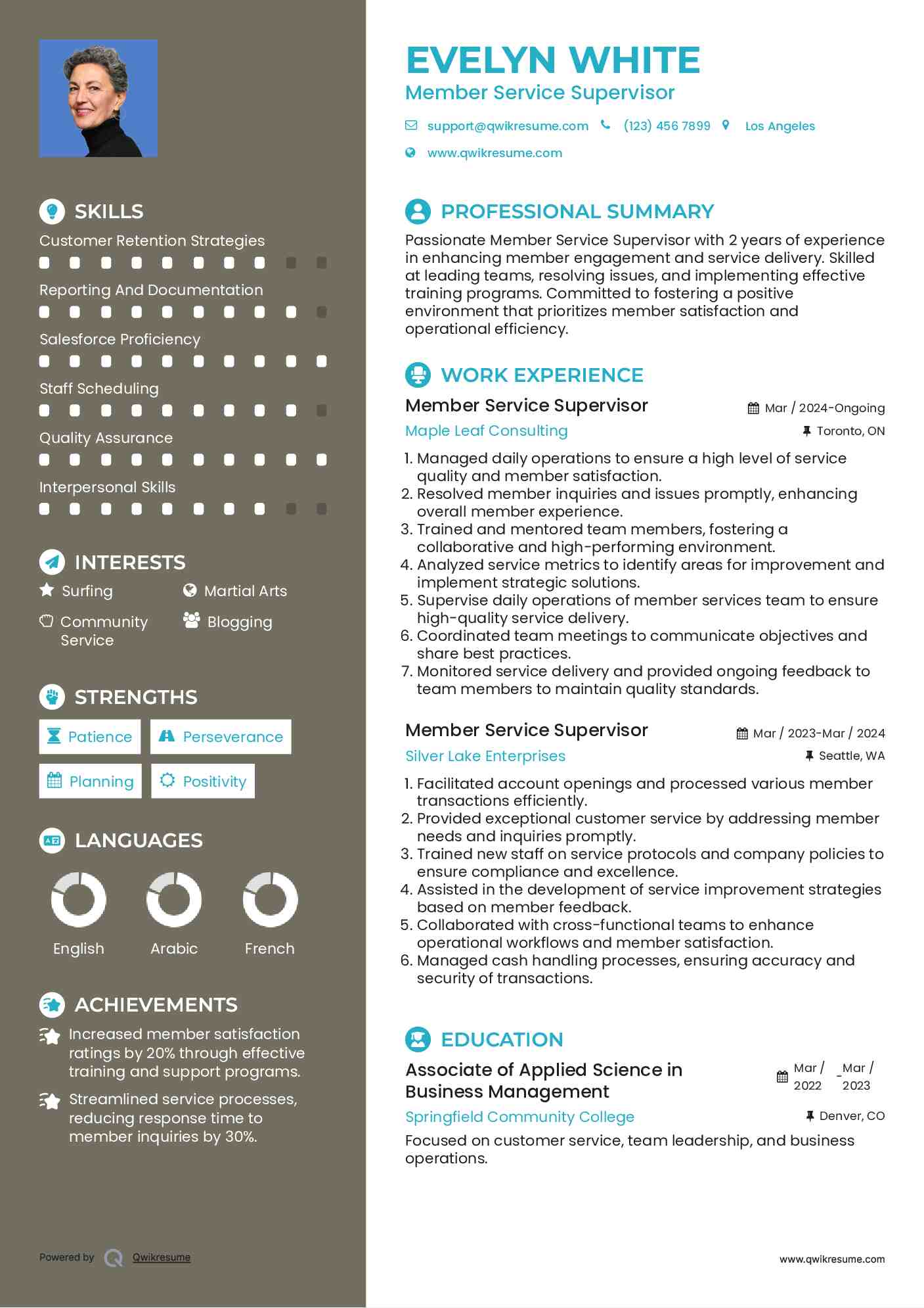 Member Service Supervisor Resume Template