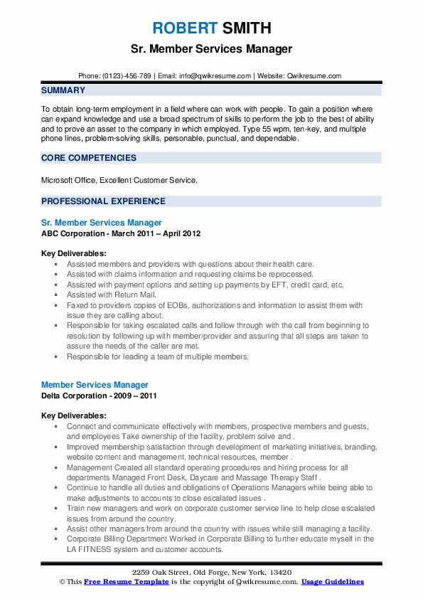 Member Services Manager Resume Samples Qwikresume