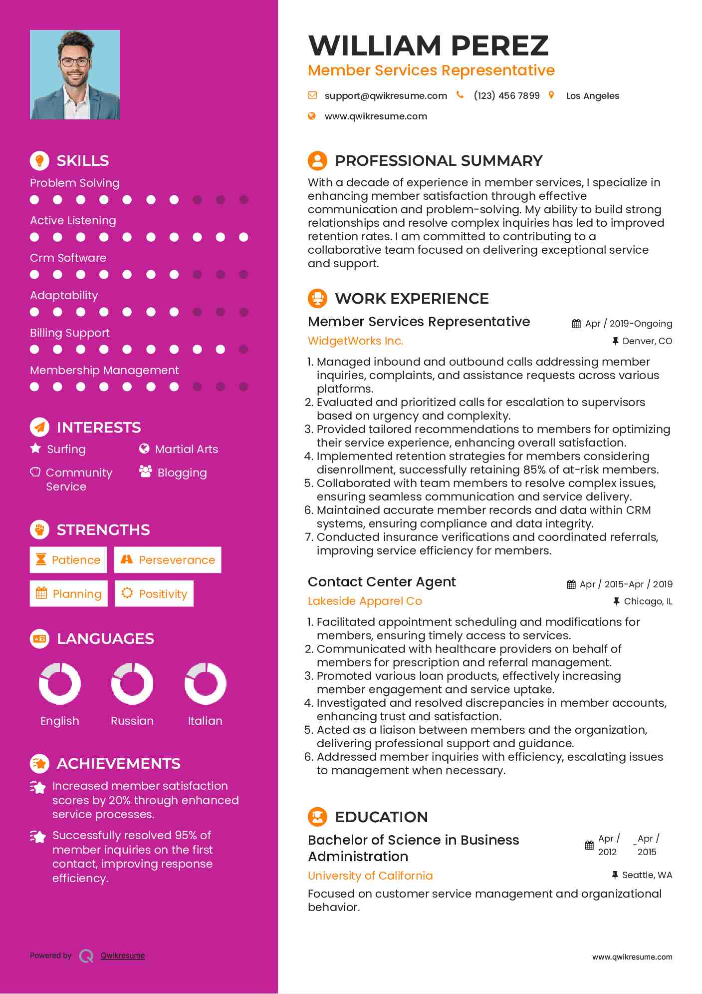 Member Services Representative Resume Sample