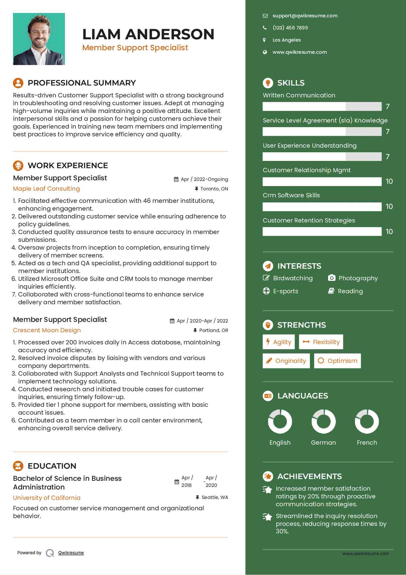 Member Support Specialist Resume Format