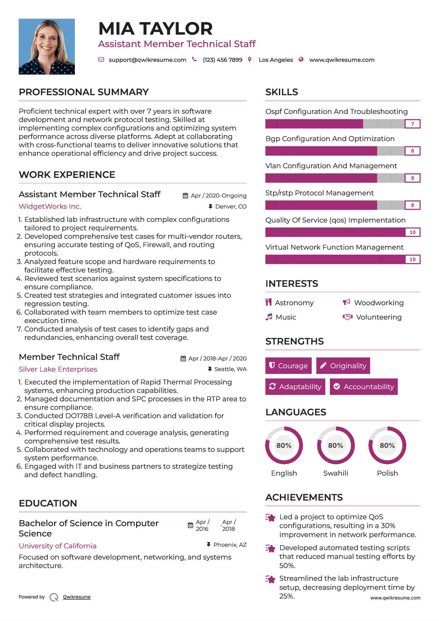 Assistant Member Technical Staff Resume Template