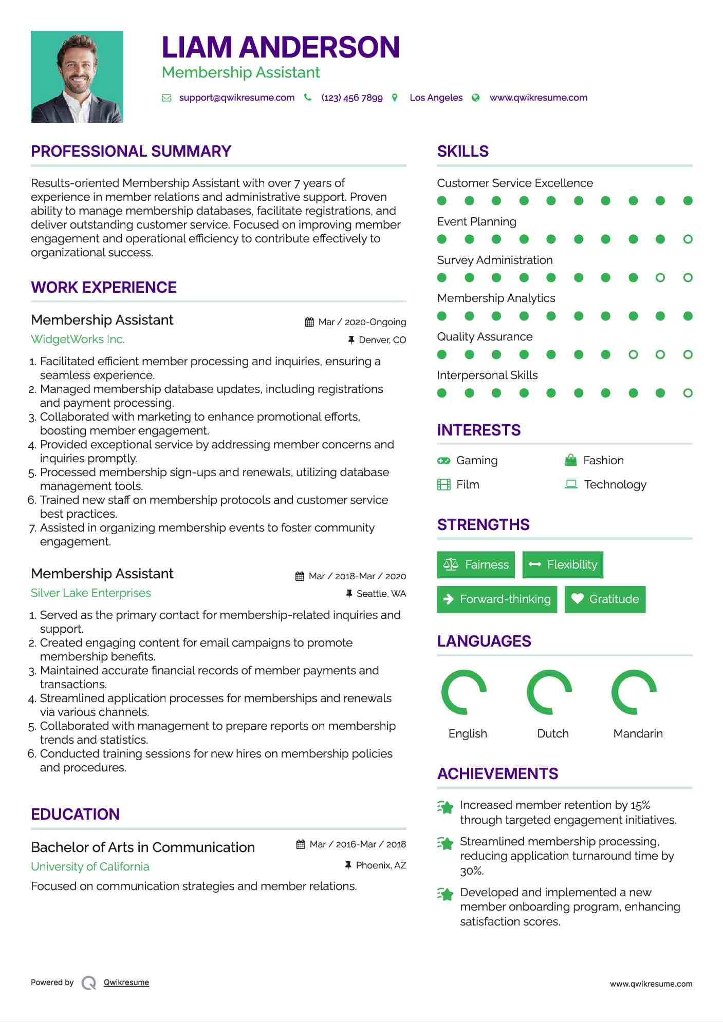 Membership Assistant Resume Sample