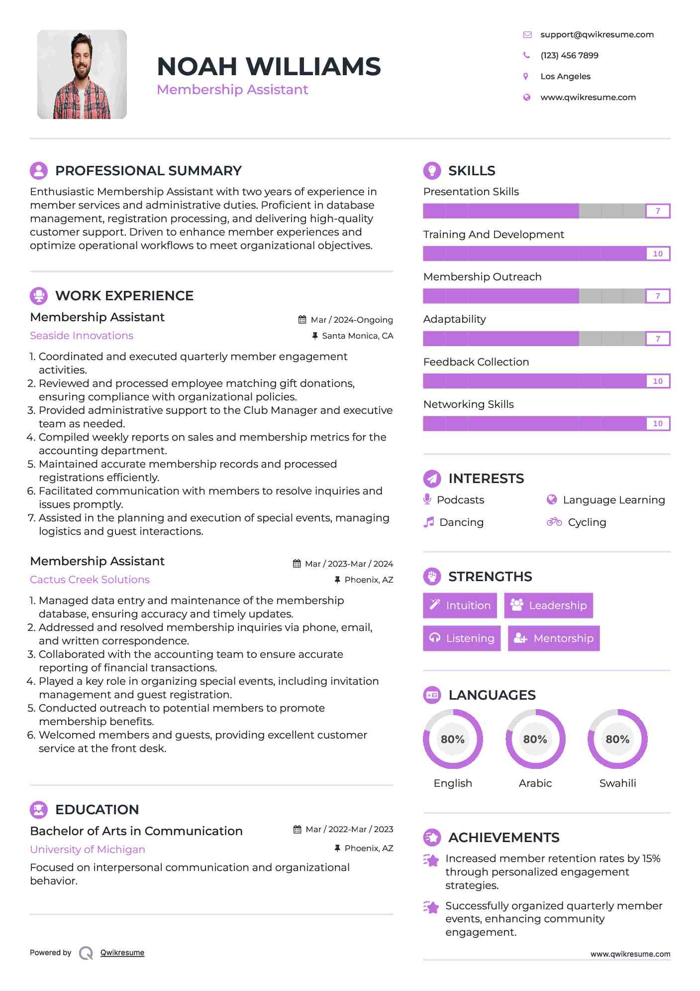 Membership Assistant Resume Samples QwikResume