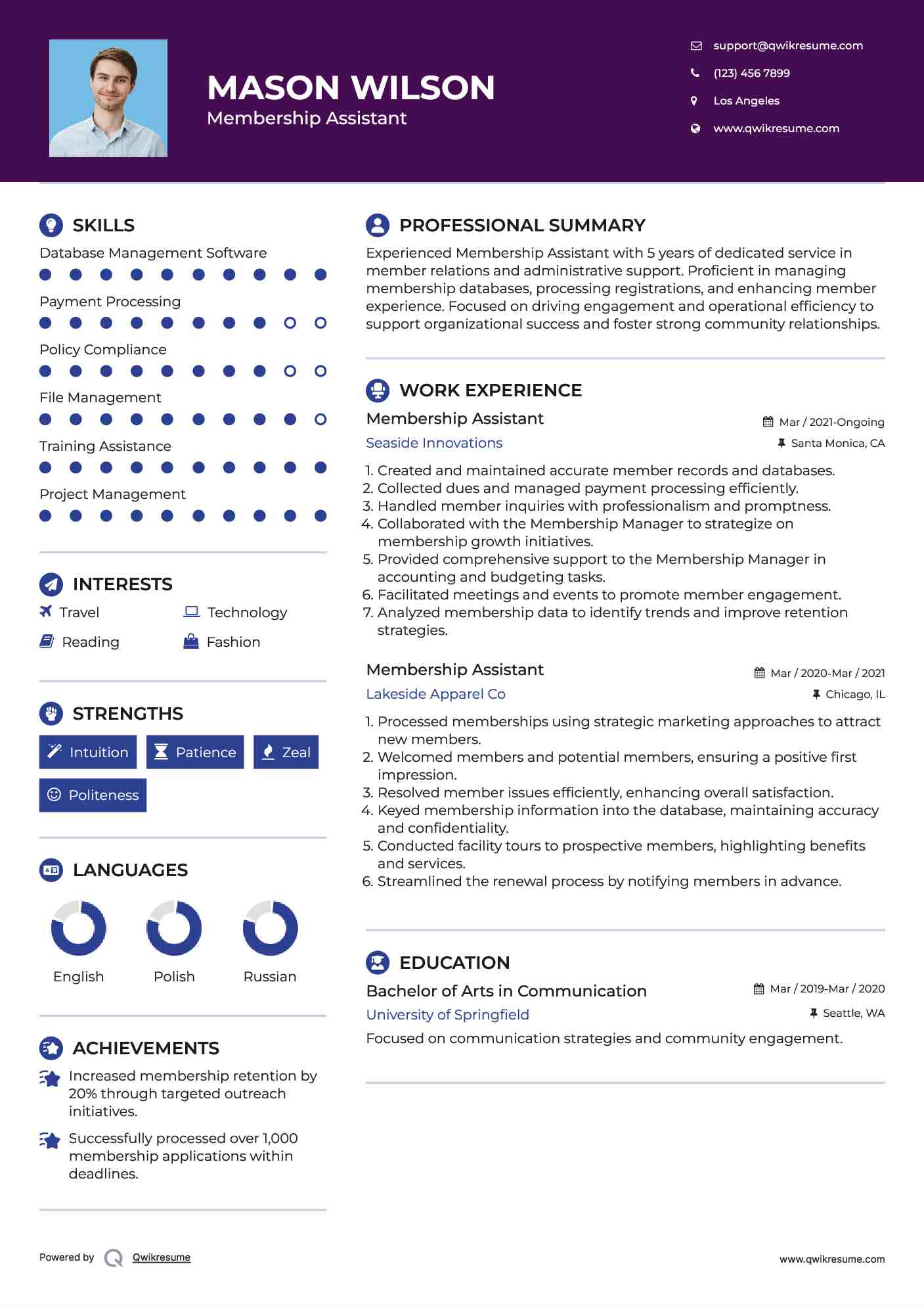 Membership Assistant Resume Format