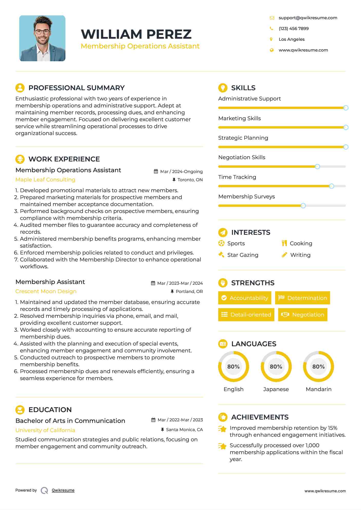 Membership Operations Assistant  Resume Format