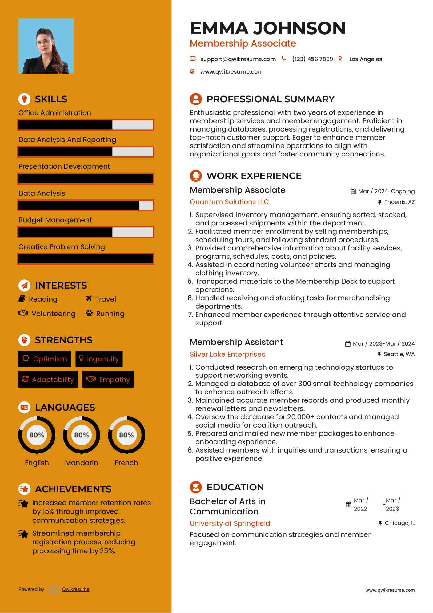 Membership Associate
 Resume Example