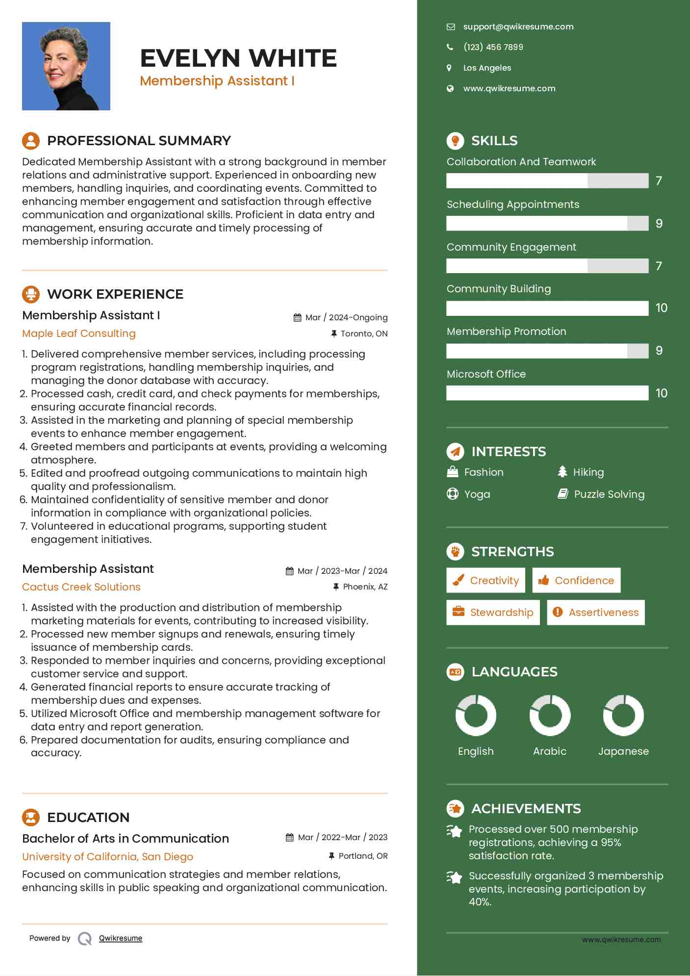 Membership Assistant I Resume Template