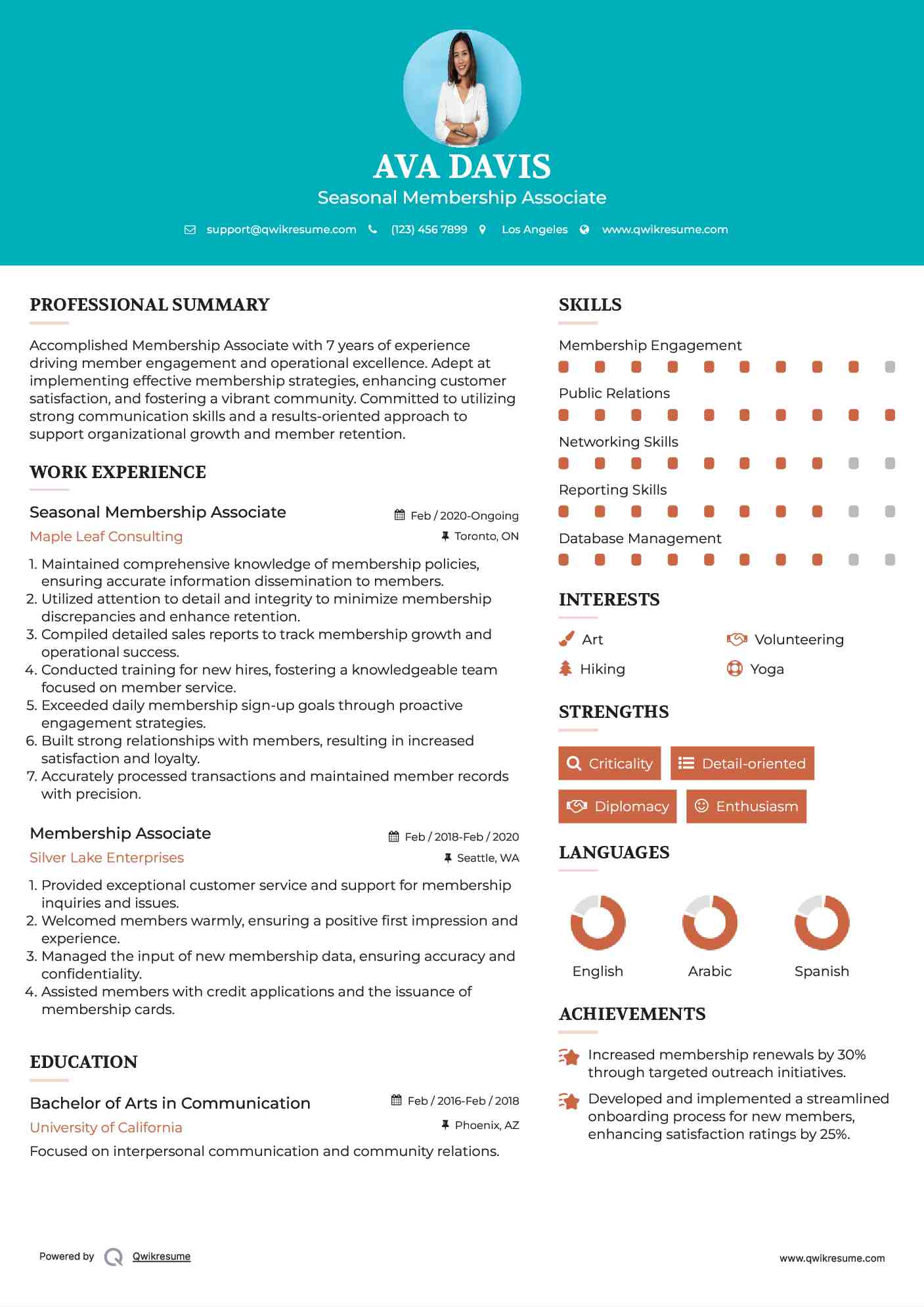 Seasonal Membership Associate
 Resume Template