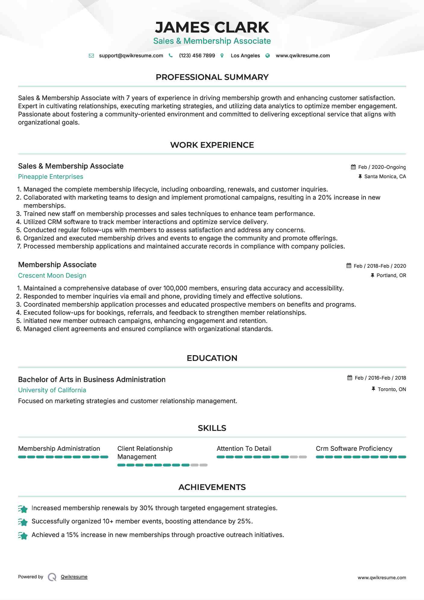 Sales & Membership Associate
 Resume Format