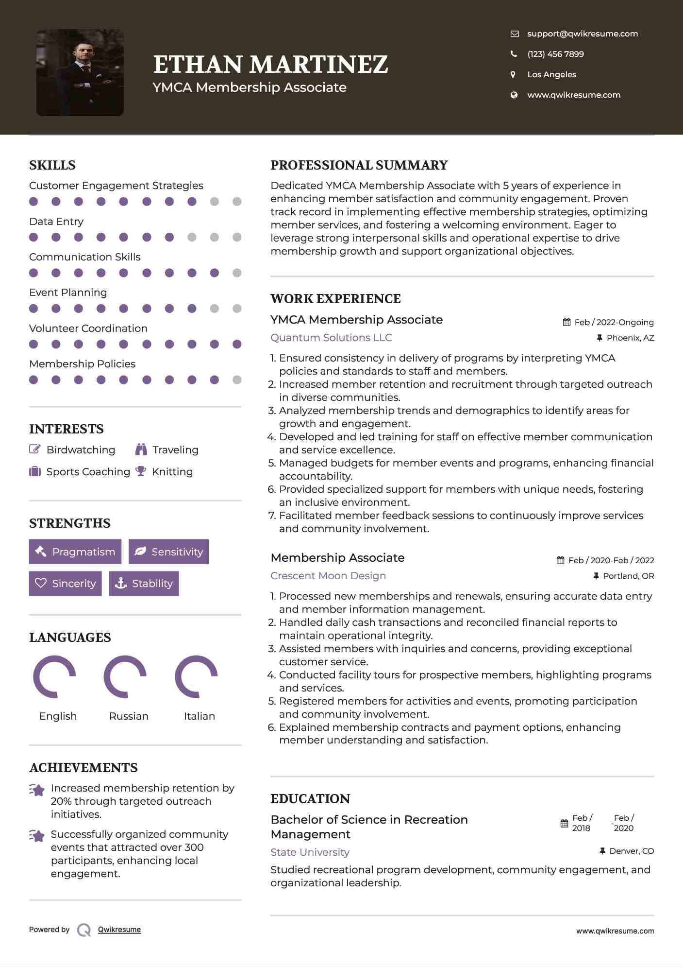 YMCA Membership Associate Resume Template