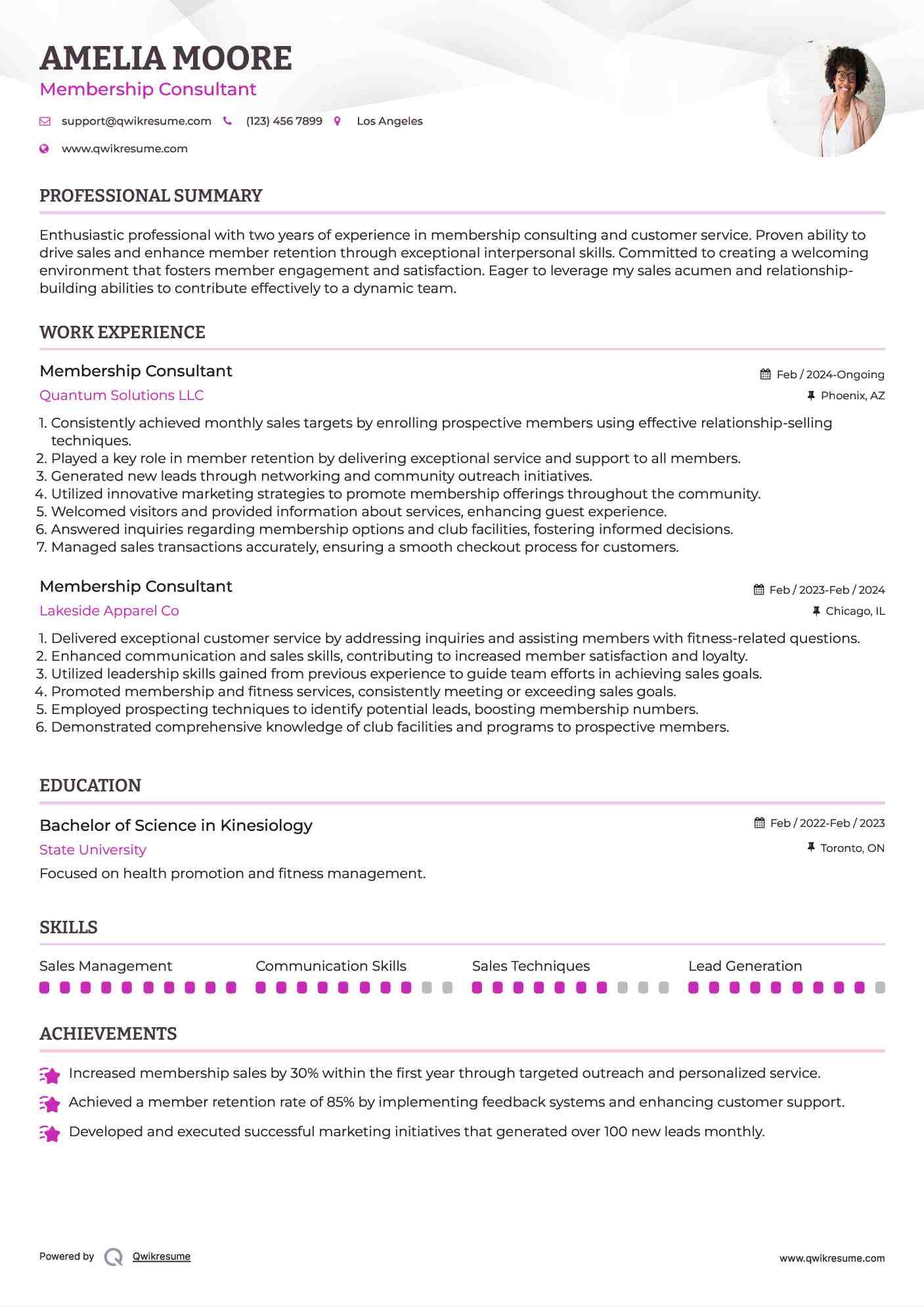 Membership Consultant Resume Format