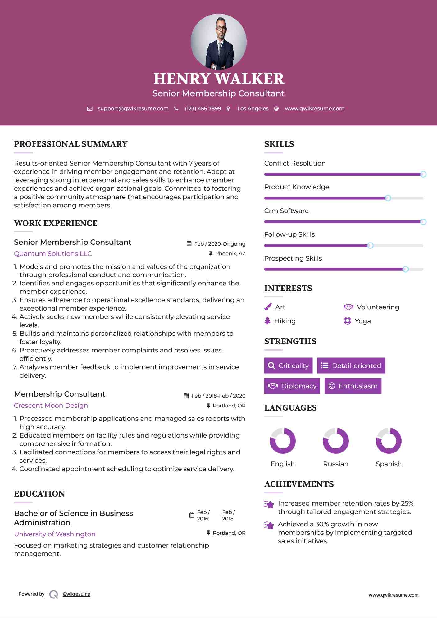 Senior Membership Consultant Resume Sample