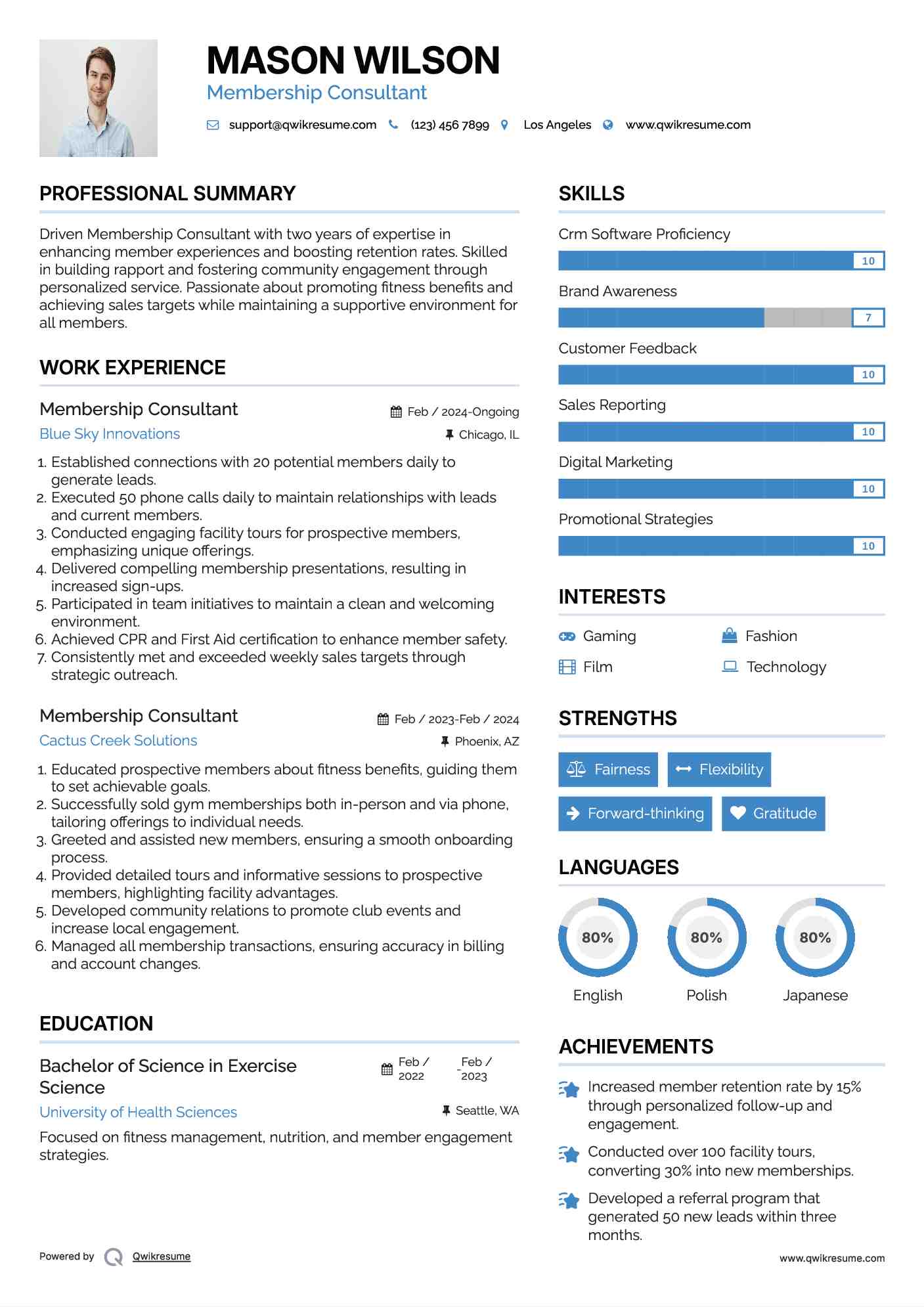 Membership Consultant Resume Template