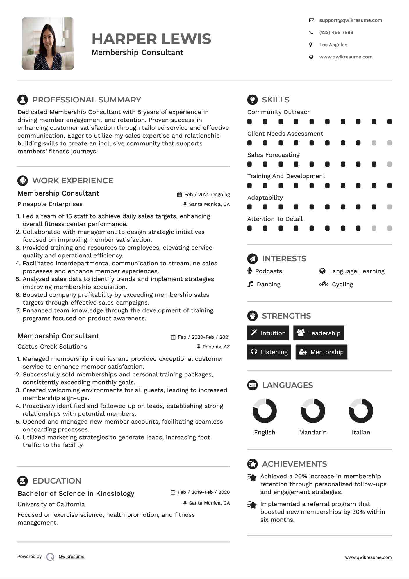 Membership Consultant Resume Sample