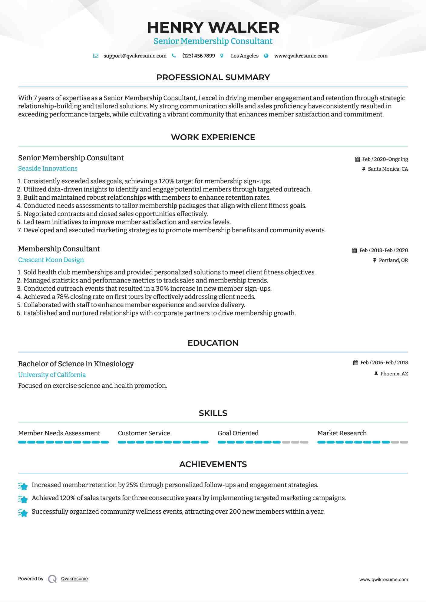 Senior Membership Consultant Resume Format