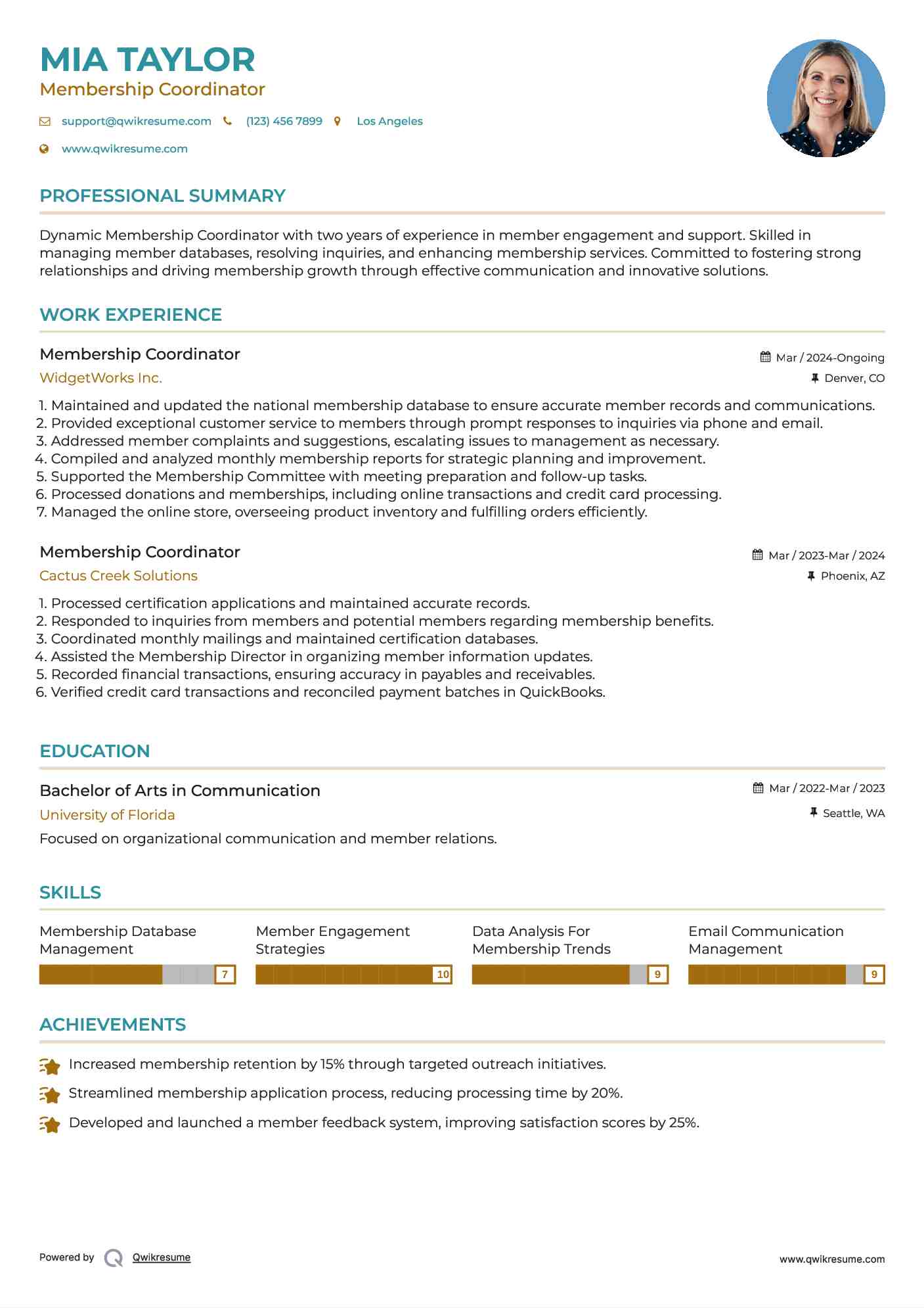 Membership Coordinator Resume Template