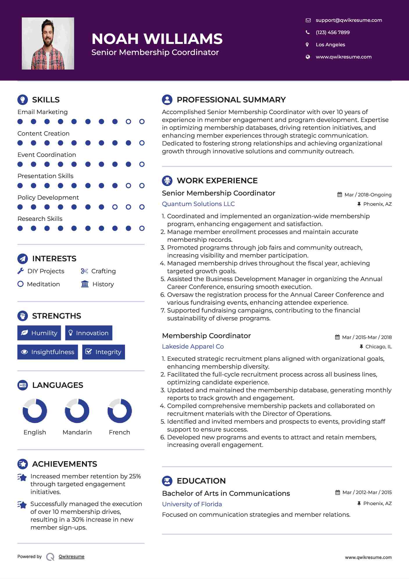 Senior Membership Coordinator Resume Template