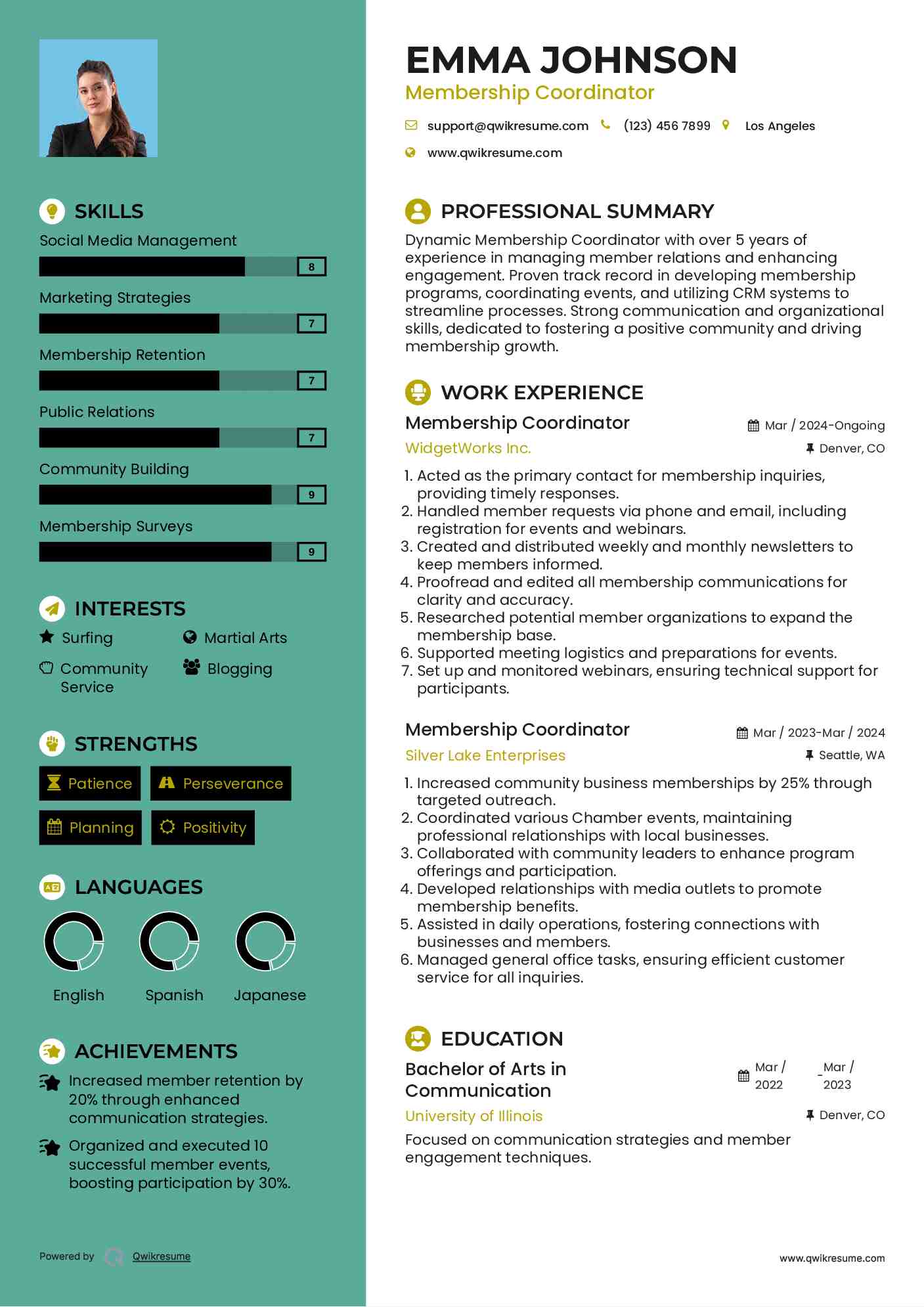 Membership Coordinator Resume Template
