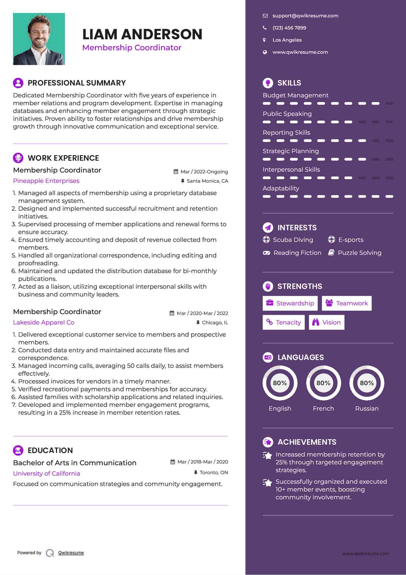 Membership Coordinator Resume Template