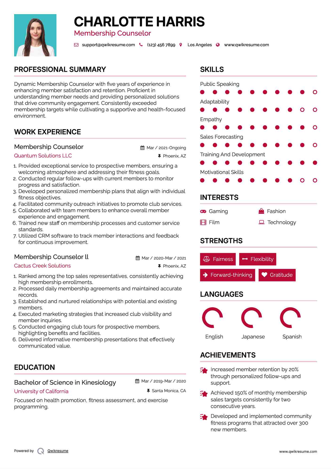 Membership Counselor Resume Format