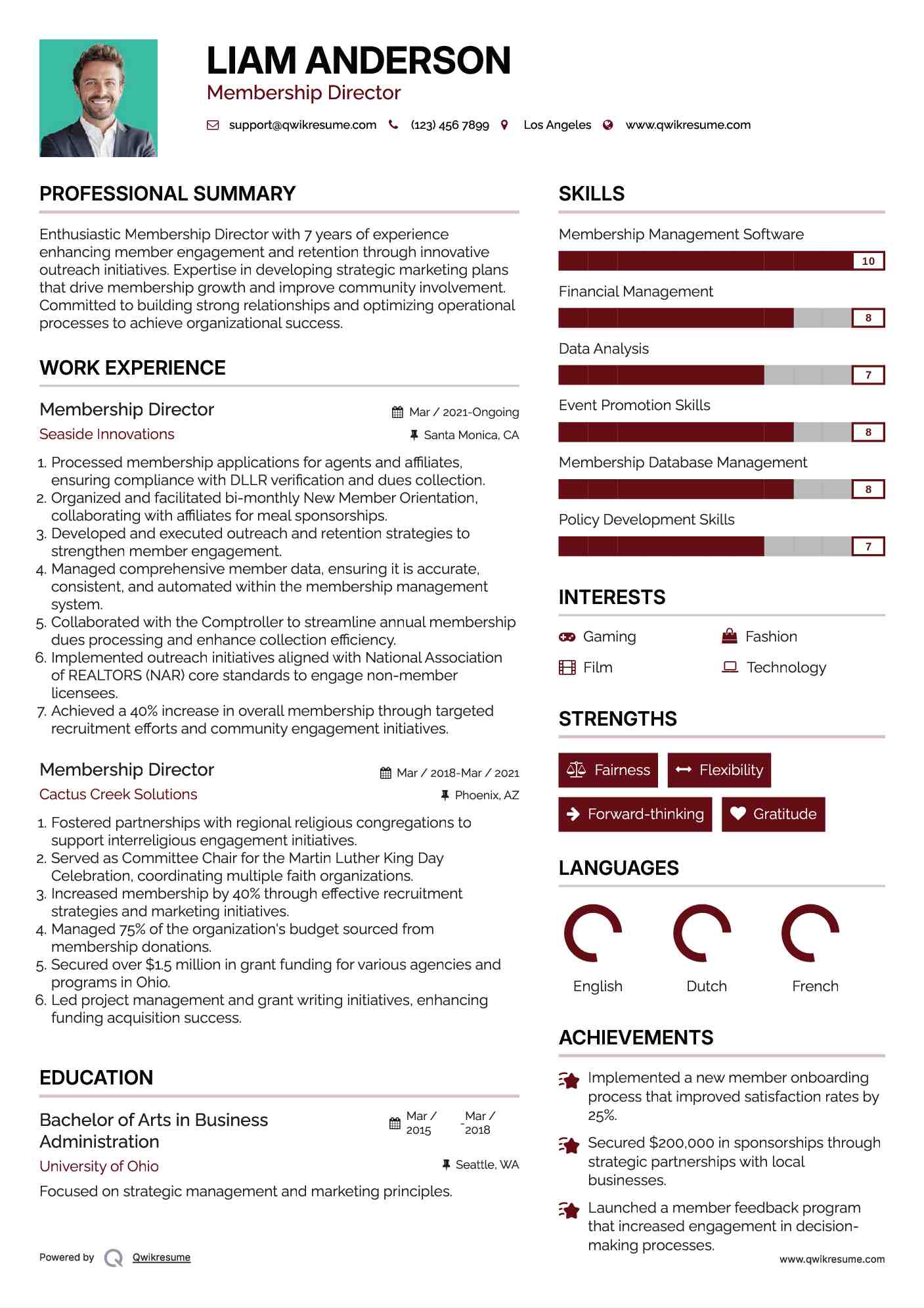 Membership Director Resume Format