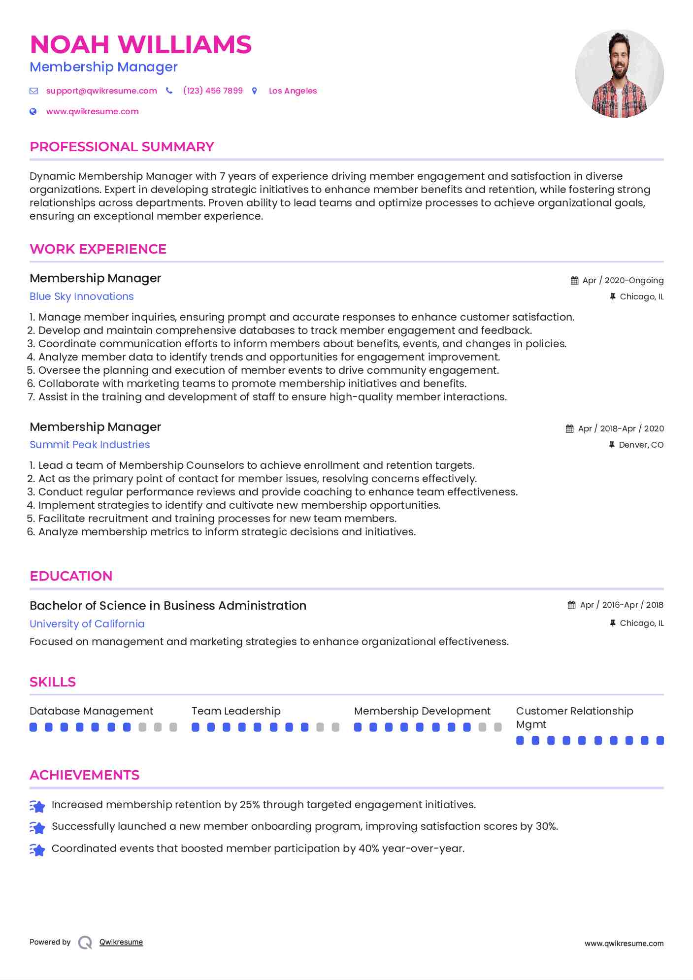 Membership Manager Resume Template